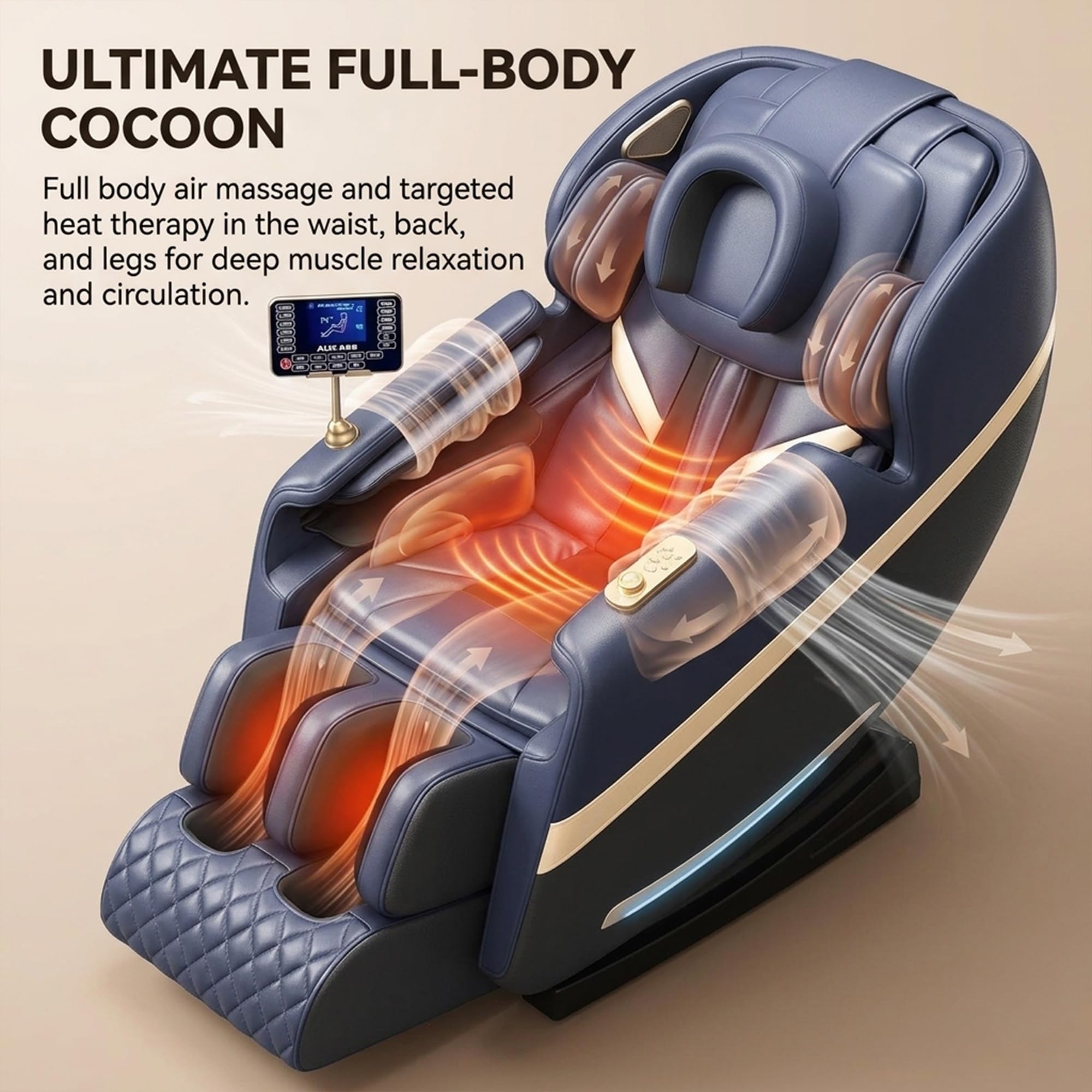 Sillón de Masaje Profesional Gravedad Cero con Riel SL, Escaneo Corporal IA, Masaje de Aire 360°, Calor Terapéutico, Altavoces Bluetooth HiFi, Pantalla Táctil LCD, Sin Montaje(Blue)