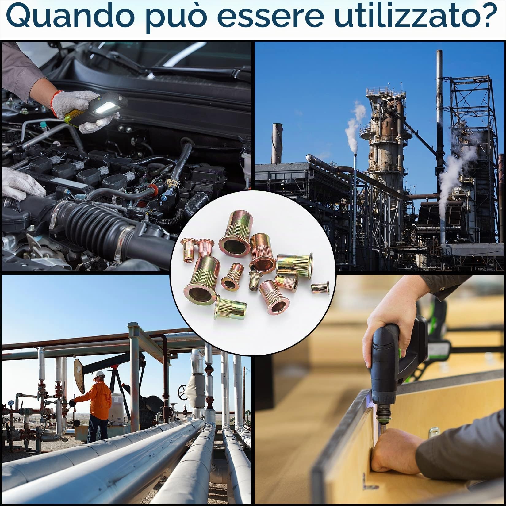 300 pezzi Inserti Filettati M3-M10, Rivetti Filettati in Acciaio al Carbonio, Testa Piatta Tonda, Nutsert Zincati, Dadi Rivettati per Lamiere Metalliche, Legno, Automobili e Applicazioni Varie