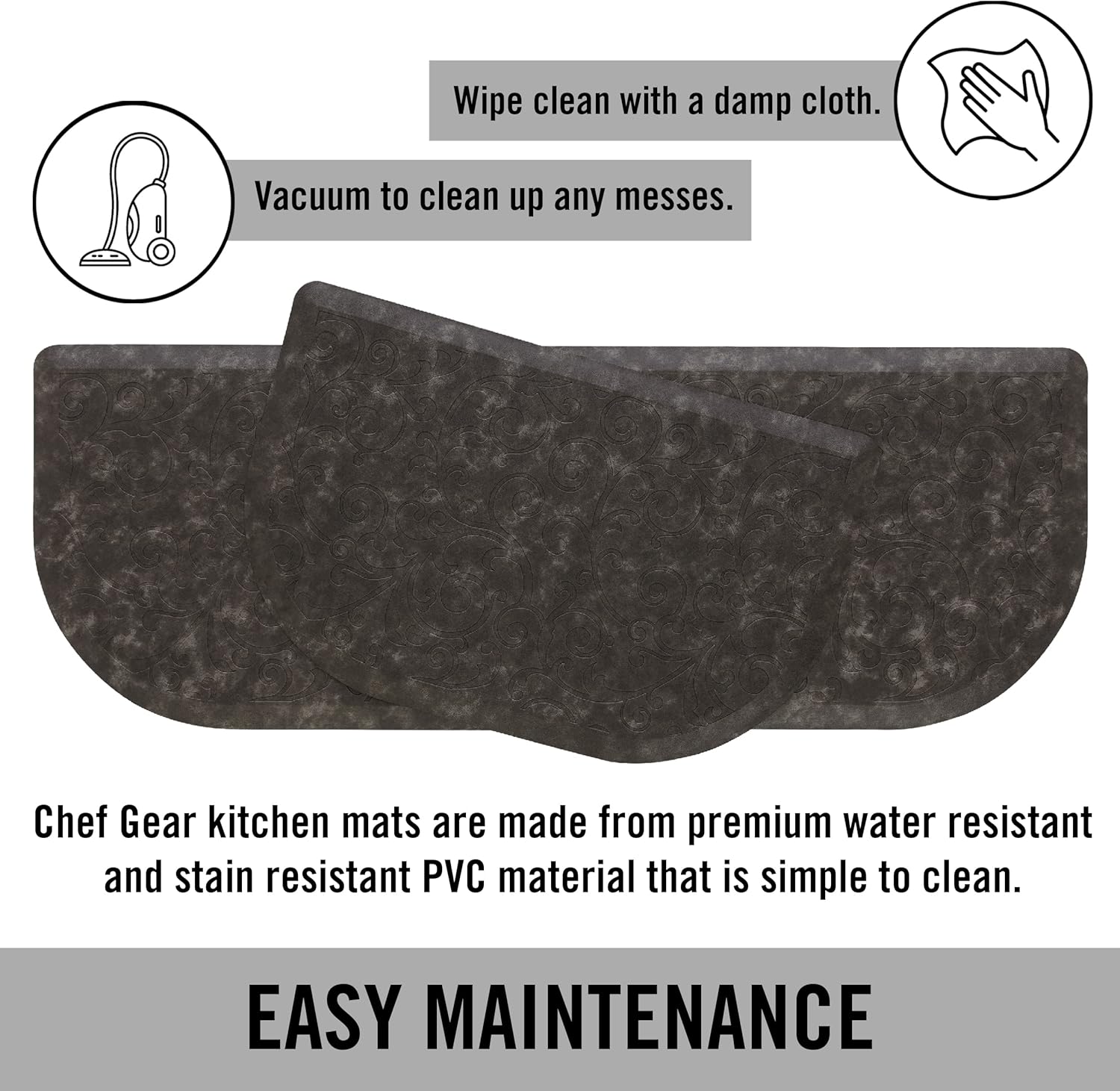 Dark Gray Foam Core Kitchen Mat Set, 17.5x48 and 17.5x28