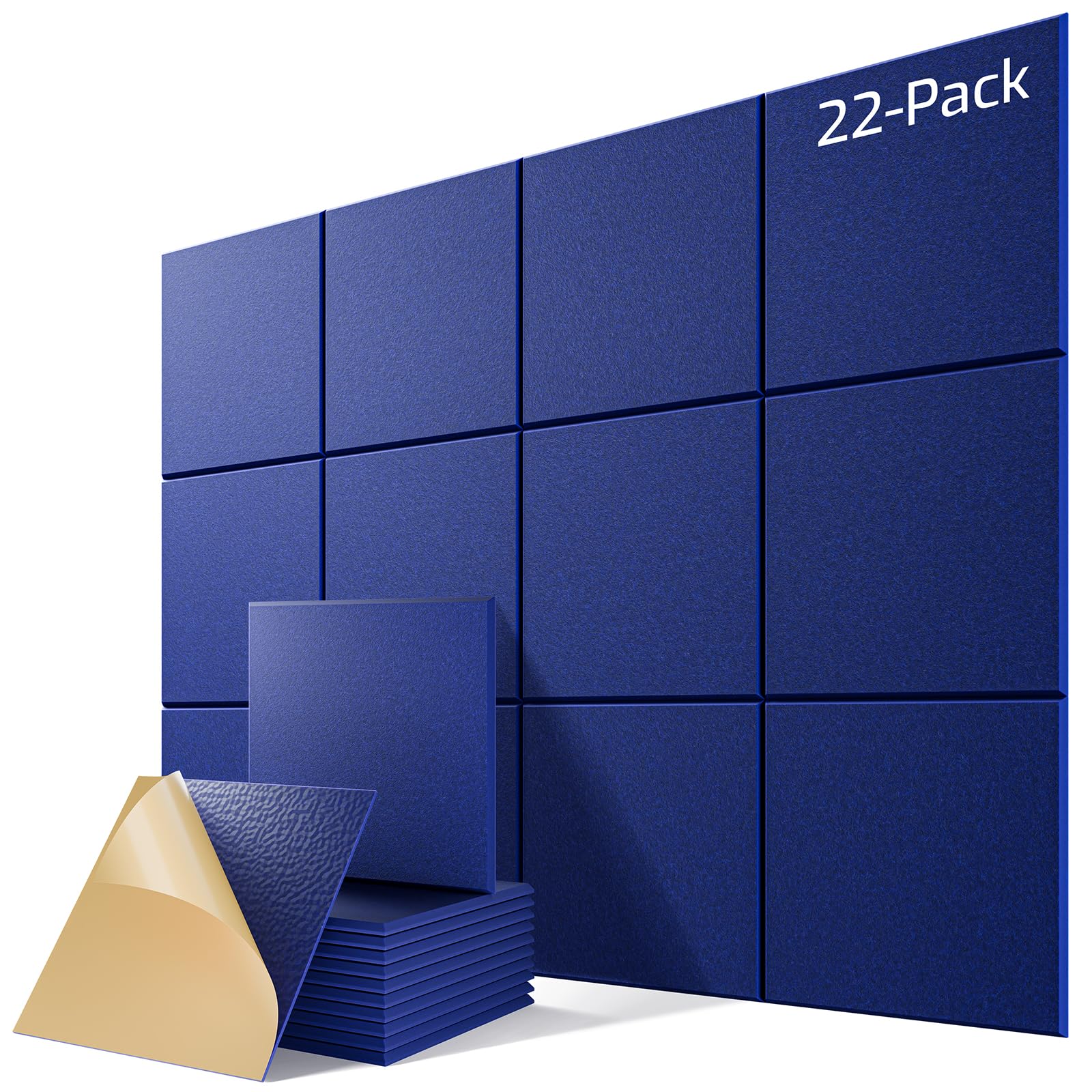 22 Pack Self-Adhesive Acoustic Panels, 12" X 12" X 0.4" High-Density Sound Proof Foam Panels for Walls, Soundproof Wall Panels for Home &amp; Office (Blue)
