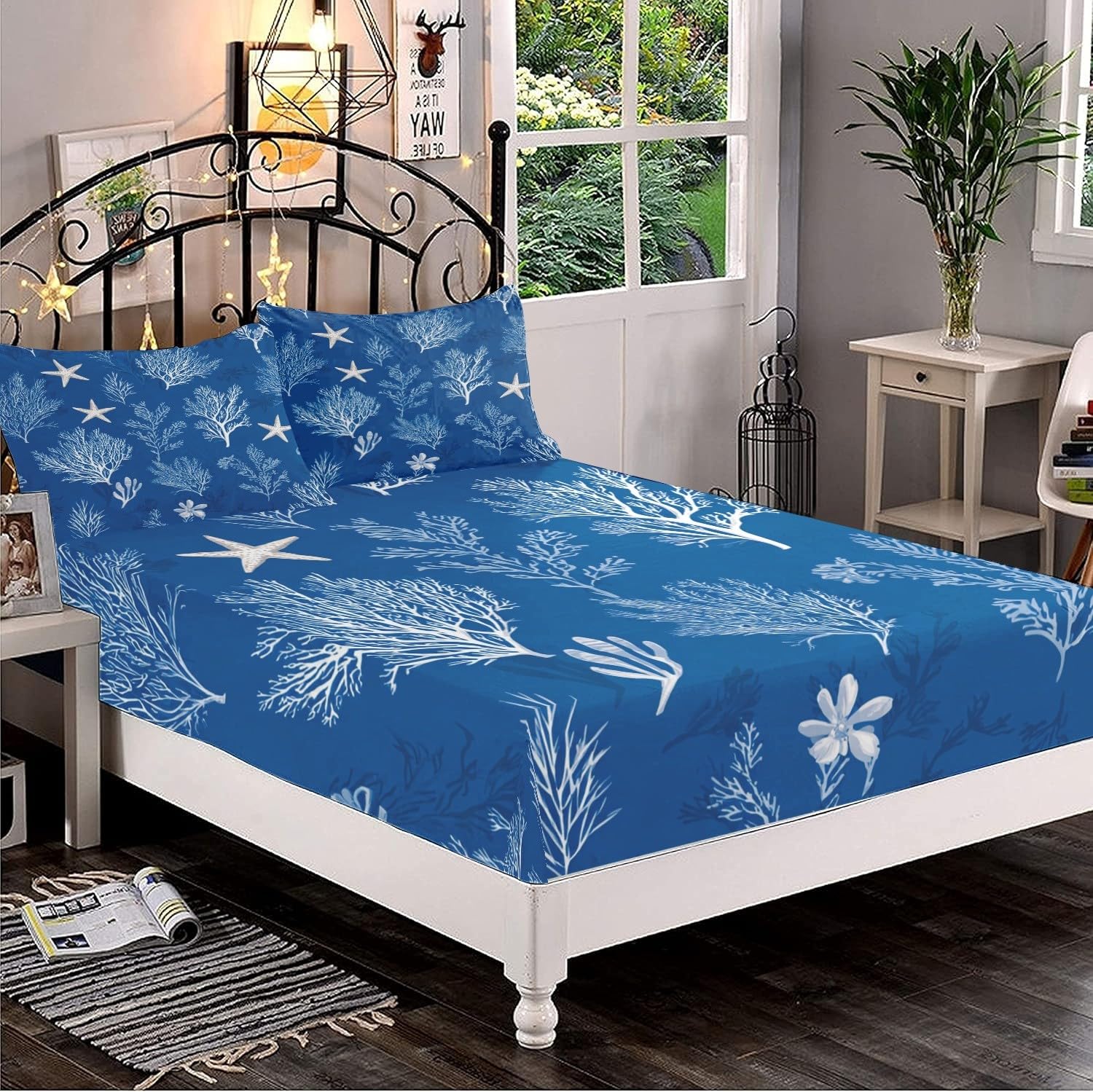 Matrimoniali Lenzuolo Sotto con Angoli 180x200x30cm Blu Scuro