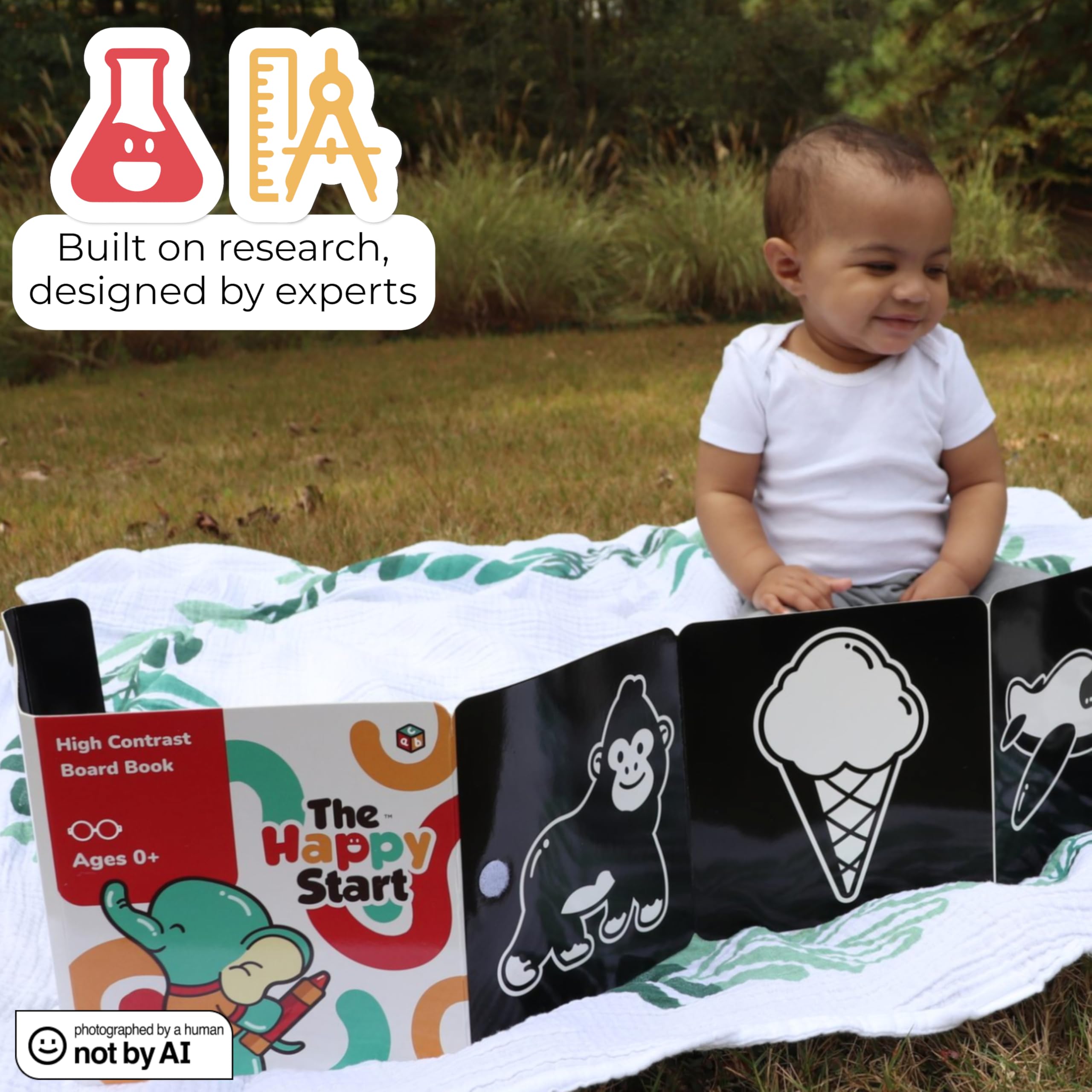 The Happy Start™ - Libro infantil de alto contraste - Libro de mesa de alto contraste - Libro de mesa para niños - Juguetes para niños de alto contraste - Juguetes para el tiempo de