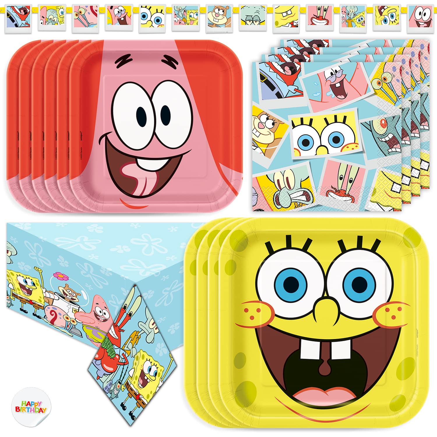 Amazon.com: SpongeBob Party Supplies | SpongeBob Party Decorations |  Includes Dinner SpongeBob Plates, Dessert Plates, Napkins, Tablecloth, and  Jointed Banner | SpongeBob Birthday Party Supplies Serves 16 : Toys & Games