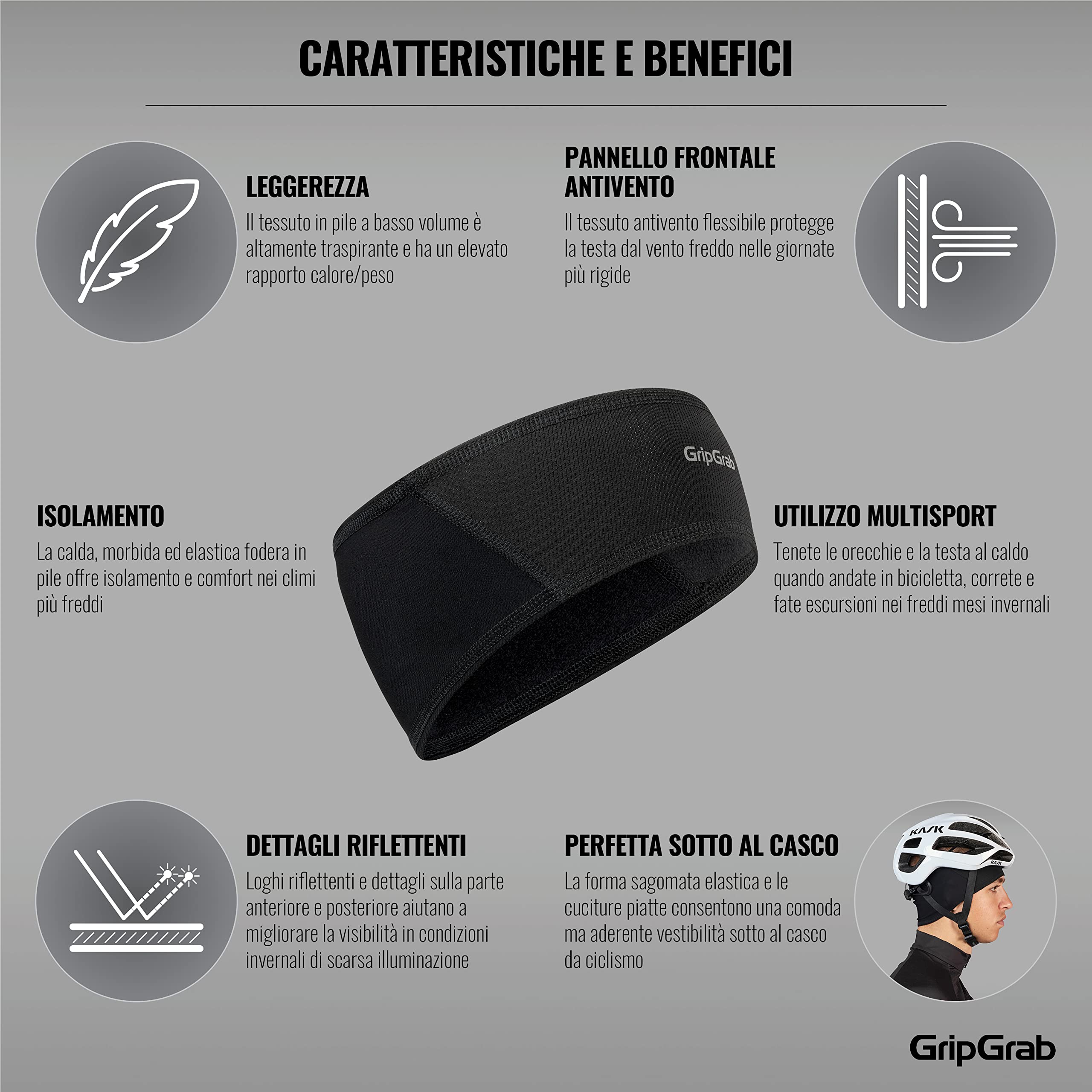 GripGrab Fascia Antivento Ciclismo Termica Leggera Sotto Il Casco Cappello Copricapo da Ciclismo Bici da Strada MTB e Gravel