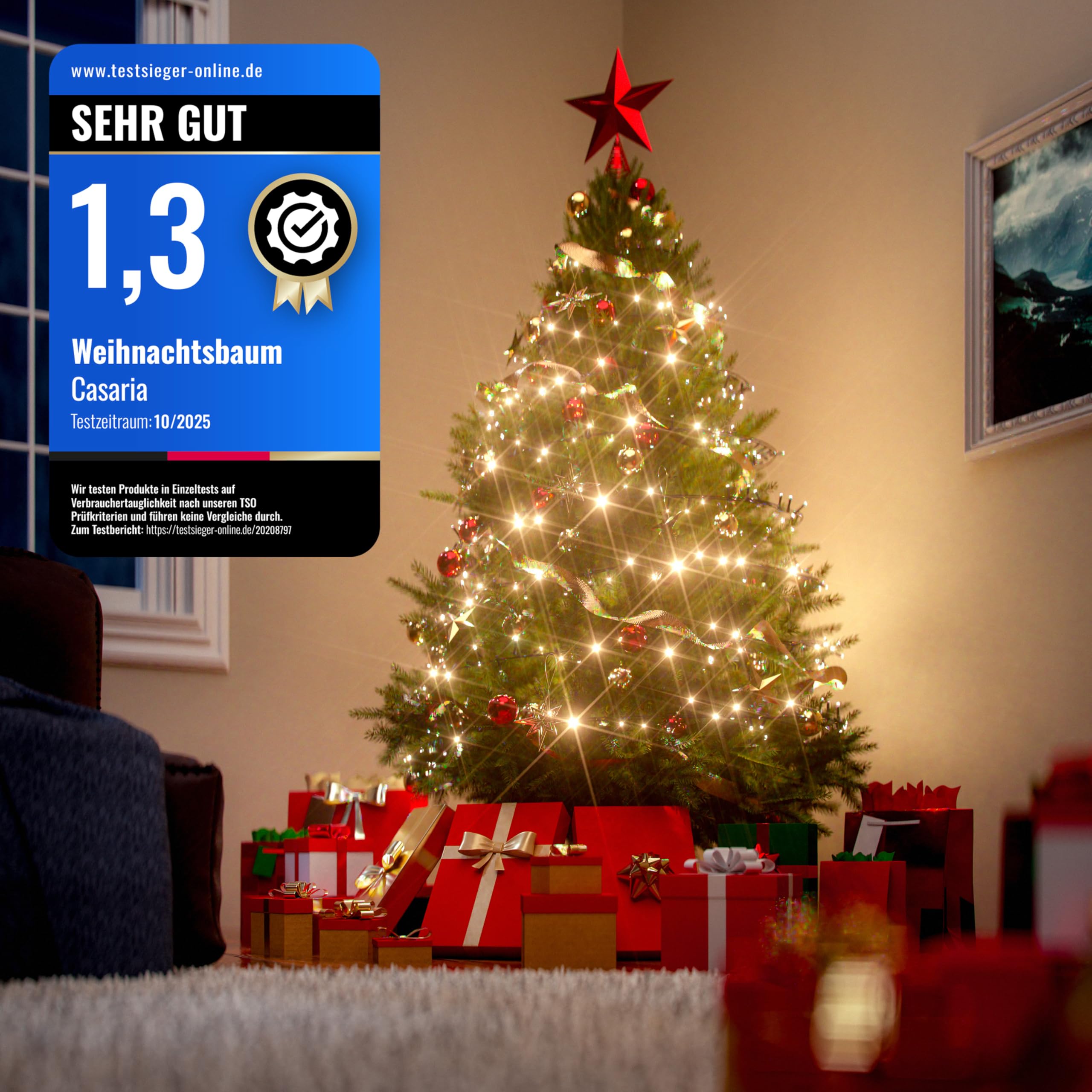CASARIA® Weihnachtsbaum künstlich 150 cm Lichterkette 100 LED Tannenbaum mit Beleuchtung wie echt Stecksystem dichte Spitzen stabil schwer entflammbar | mit Beleuchtung, Lichterkette, 100 LED, Tannenbaum, dichte Spitzen, stabil, schwer entflammbar, Stecks