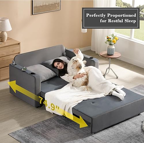 Miniatura 4 de Sofá cama extraíble 3 en 1, sofá cama de terciopelo de 56 pulgadas, sofá biplaza convertible para sala de estar, espacio pequeño, sofá cama tapizado