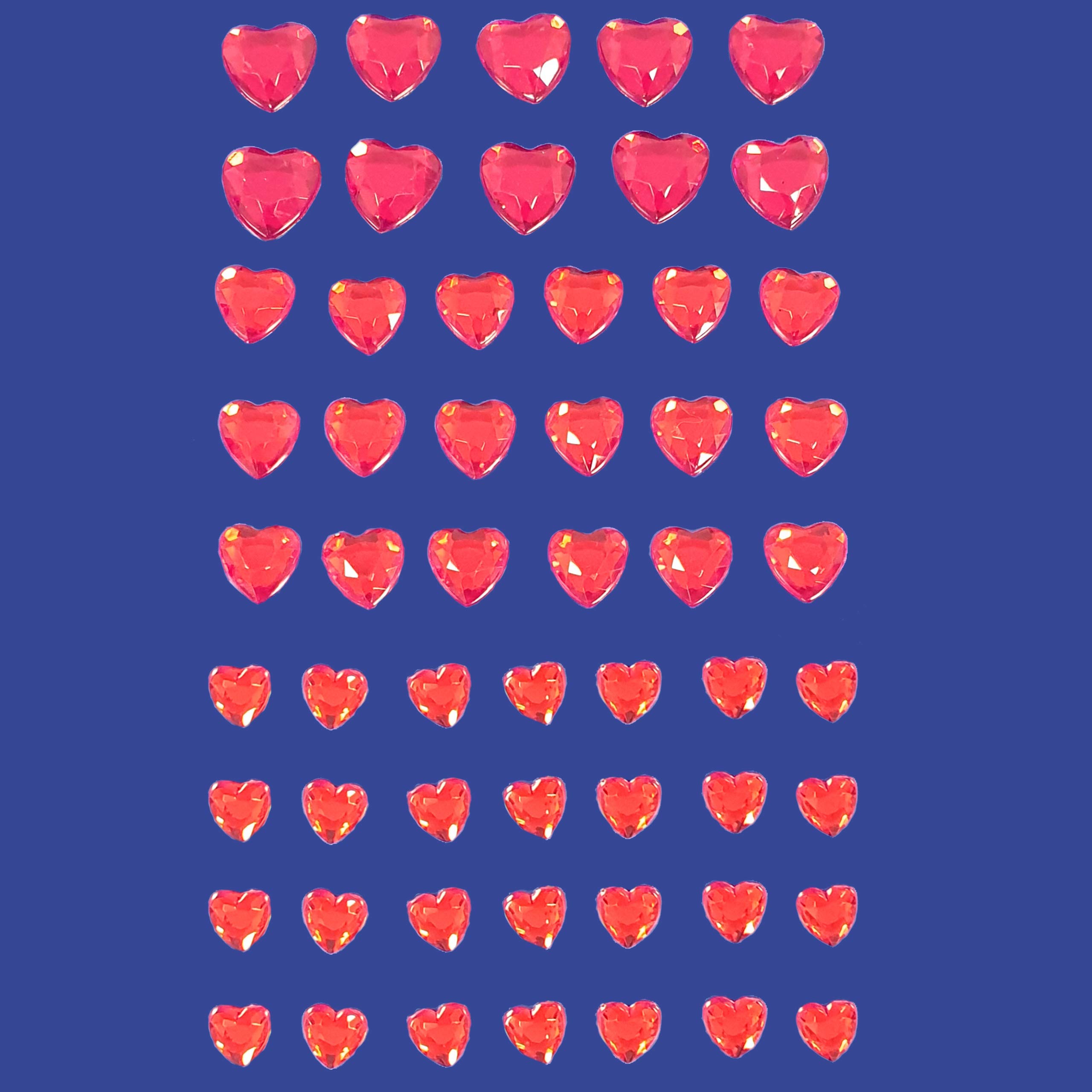 Pebble Eleven Red 6-10Mm Diamante Heart Stickers - Self Adhesive Flat Back 3D Jewel Heart Stickers, 56Pcs (Red)