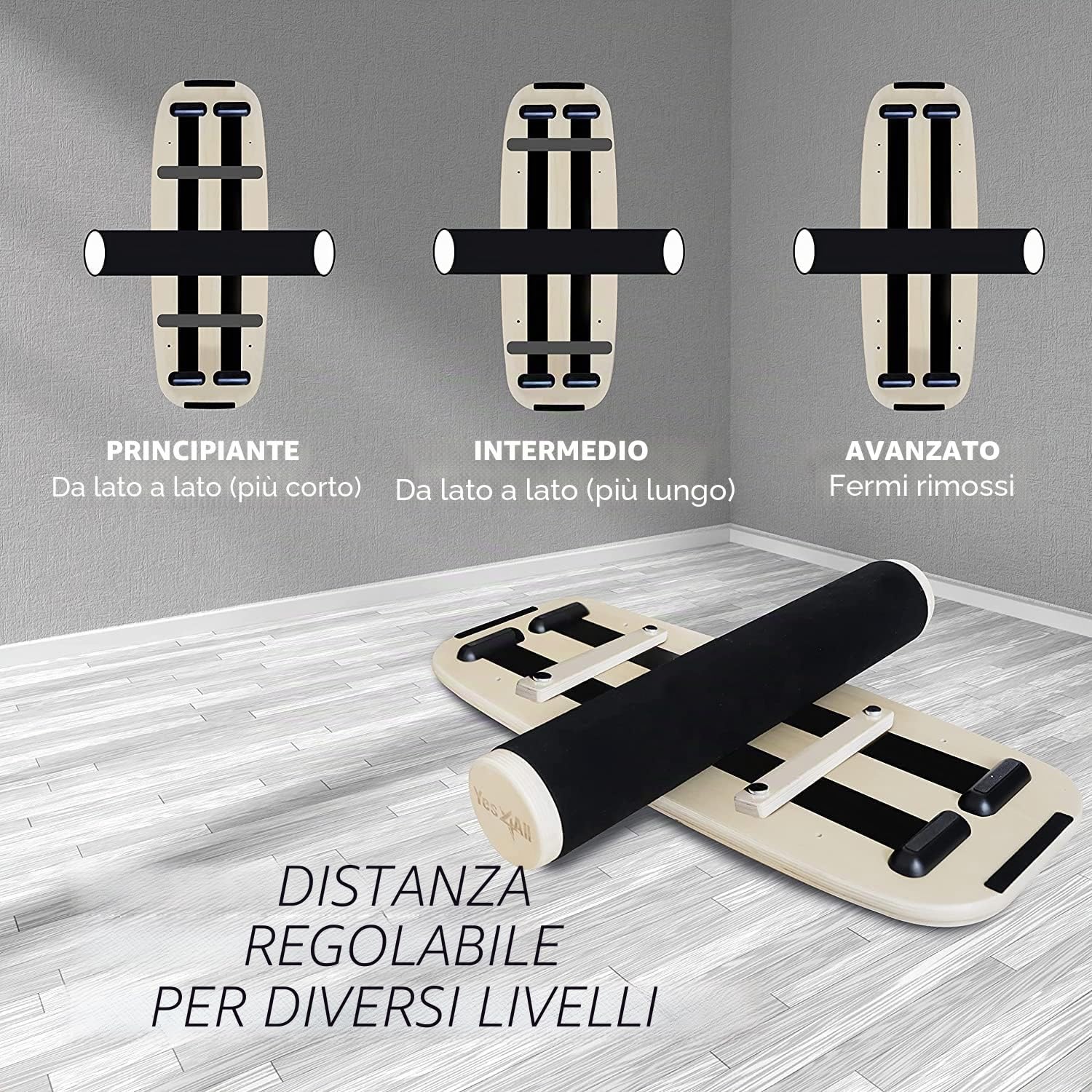 Yes4All Balance Board Trainer, superficie liscia e rullo rivestito in TPE spesso; tavola da allenamento in legno per tutti i livelli di allenamento, stabilità e forza del core