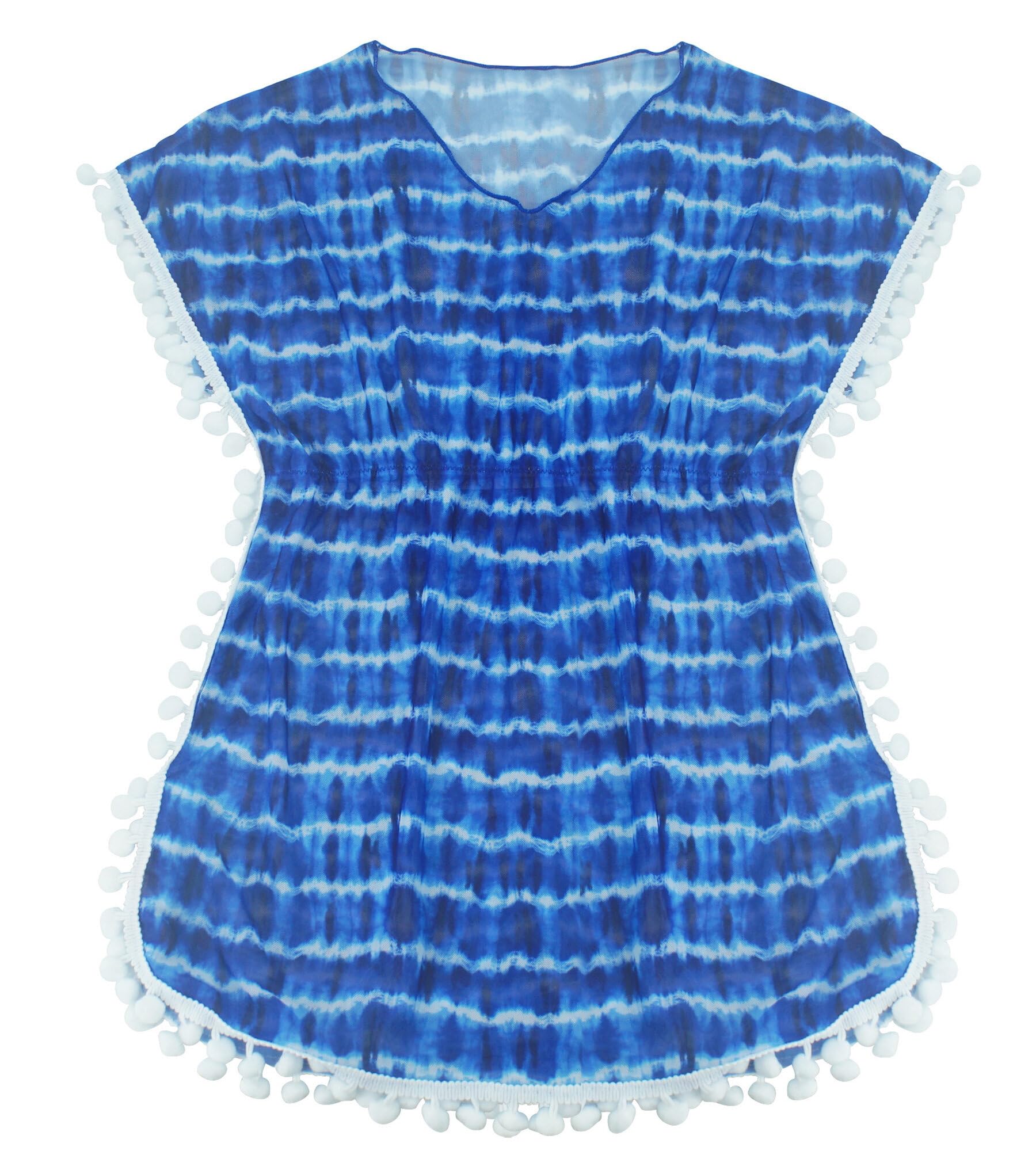 FEOYA Bikini para niña, vestido de playa, cubierta para traje de baño, cubierta de playa, poncho de playa con borla pequeña, bola de lana con cuello en V, ropa de playa elástica, 8-14 años