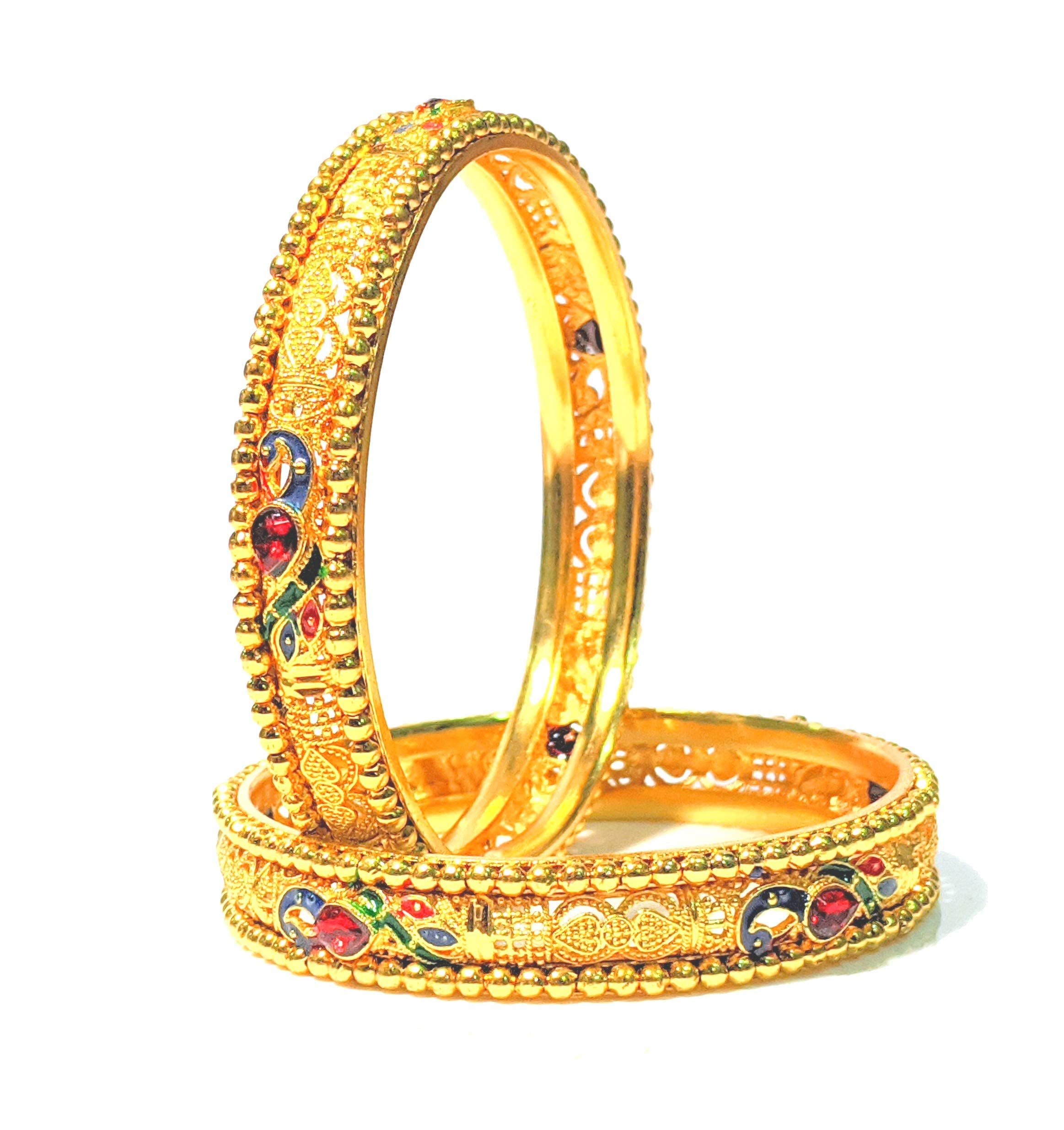 Swara Creations Brass Golden Kada/Bangle Set with Peacock image for Women and Girls(2 Pieces) (B07QPJVDGC) Amazon Price History, Amazon Price Tracker