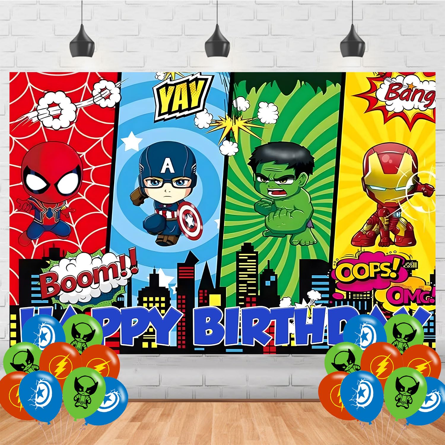 Super Hero Birthday Party Supplies Backdrop 5x3 Cartoon Hero Boys Kids Happy Birthday Background Photography City HeroParty Decorations Banner Photo