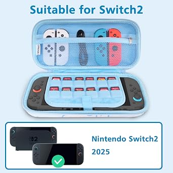 TIKOdirect Carrying Case for Switch2, Cute Portable Travel Bag with 10 Game Card Slots Inner Storage Bag for Switch Console Joy-Con & Accessories, Blue
