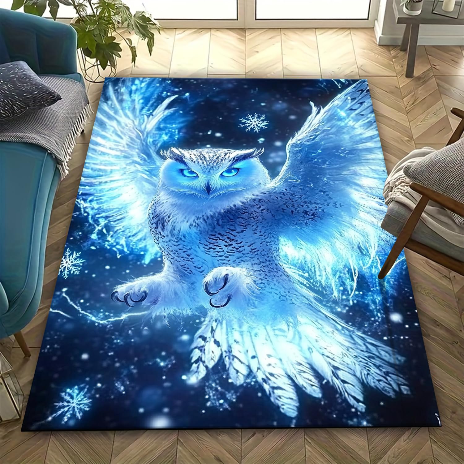Tapis de salon 3D hibou pour chambre d'enfant et ado en velours doux antidérapant 200x300cm