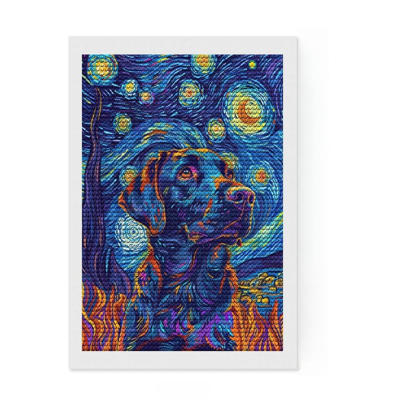Junmoney Starry Night Labrador Diamond Art Canvas 8"x12", for Women, Bedroom Decor, Pleasing Wall Art Project, Birthday Gift, Simple to Start