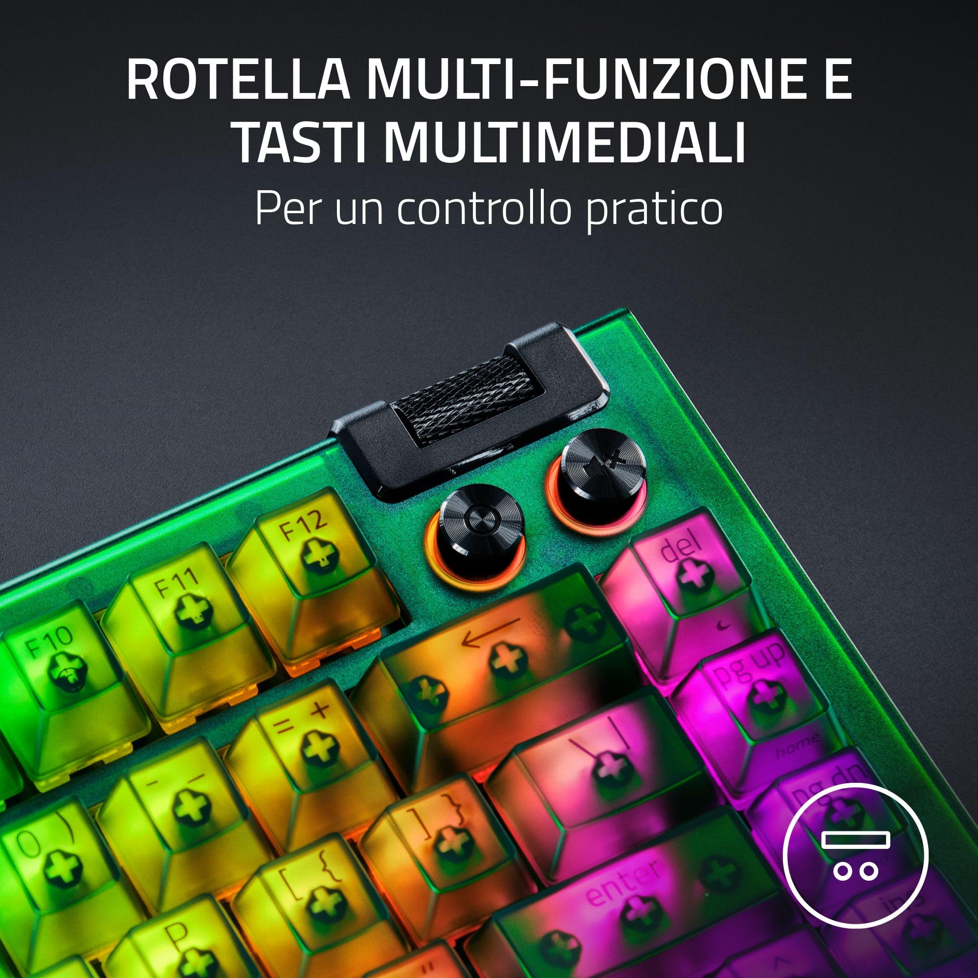 Razer BlackWidow V4 75% Phantom Green Edition - Tastiera meccanica da gioco Hot-swap (interruttori tattili arancioni, rullo multimediale con 2 pulsanti) Layout US | Phantom Green
