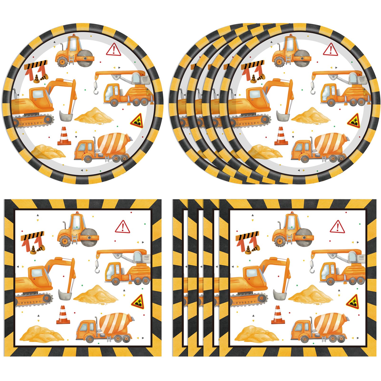 40Pcs Construction Plates and Napkins Set Construction Birthday Decorations Disposable Tableware Paper Plates and Napkins, for Toddler Kids Boys Dump