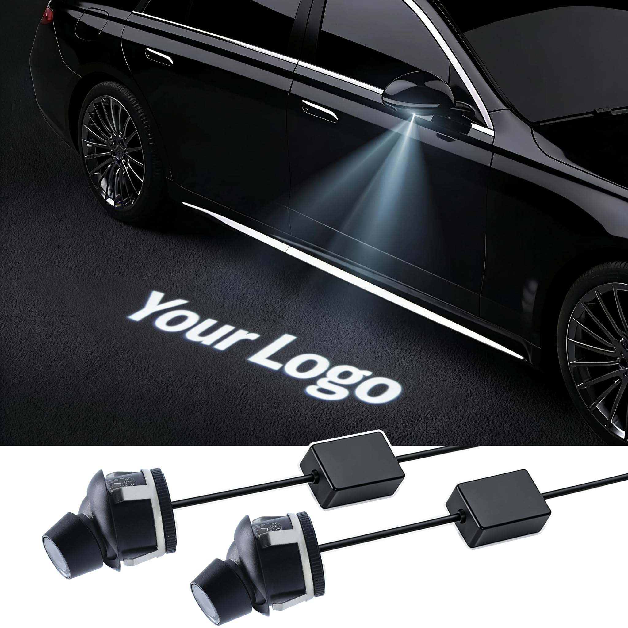 2Pcs Custom Logo Side Mirror Projector Light Never Fade HD LED Puddle Light Assembly Welcome Light Compatible with All Car
