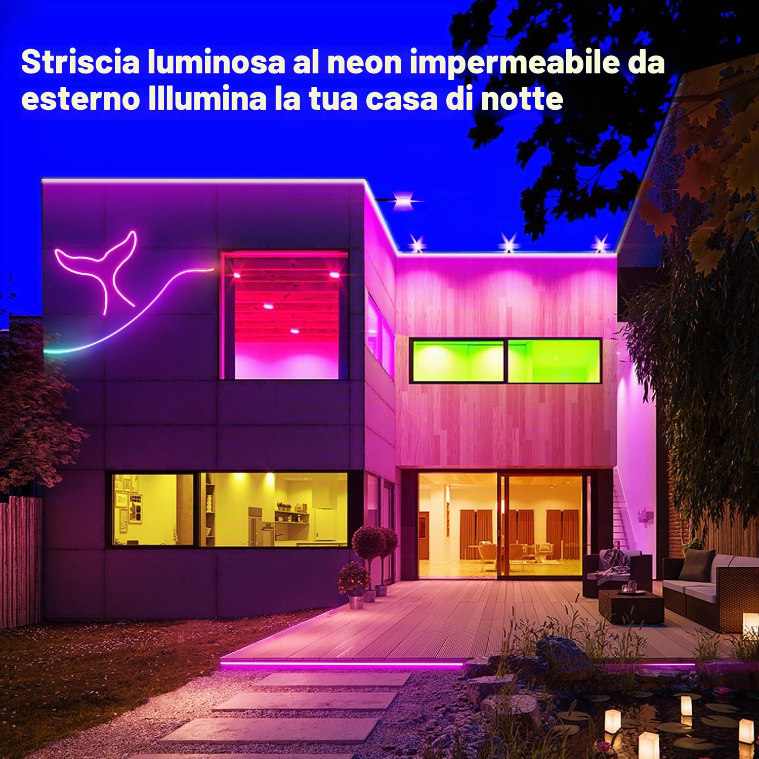 segrass Striscia LED neon 30 m con telecomando APP controllo IP65 impermeabile flessibile Neon RGB LED striscia 24 V LED neon striscia applicabile per camera da letto e decorazione esterna (2 rotoli
