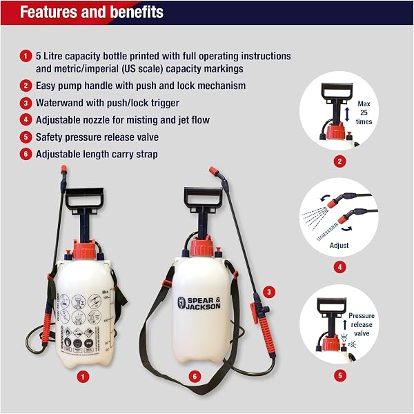 Spear & Jackson 5LPAPS 5 Litre Pump Action Pressure Sprayer - 1
