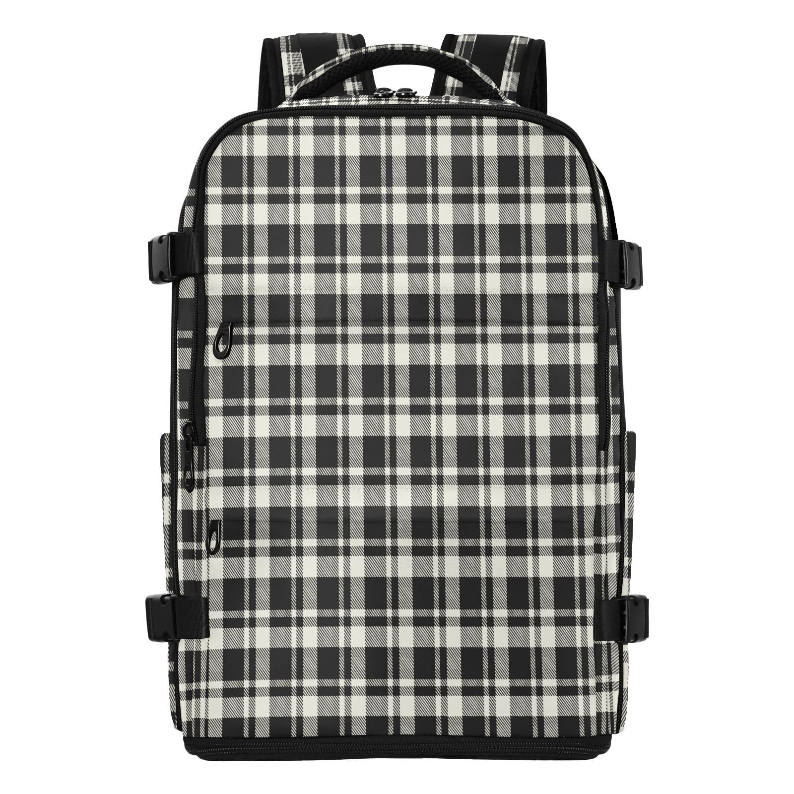 Plecak roboczy 15,6 Torba na laptopa do samolotów 20 l | Wodoodporna lekka torba podróżna Buffalo Plaid Ivory Black Osobisty przedmiot Torba podróżna do szkoły mochilas para