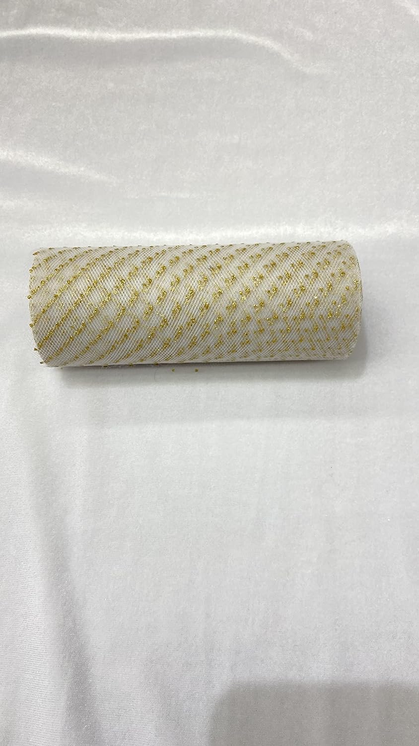 Silver or Gold Sparkling Tulle Ribbon Roll Glitter Tulle Roll Tulle Spool for Decoration (10 Yard, Gold)