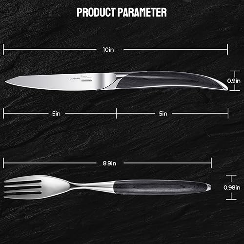 Miniatura 6 de OAKSWARE Juego de 8 cuchillos para carne y tenedores de cena, vajilla alemana de acero inoxidable, cubiertos para cocina, pulido con espejo, mango