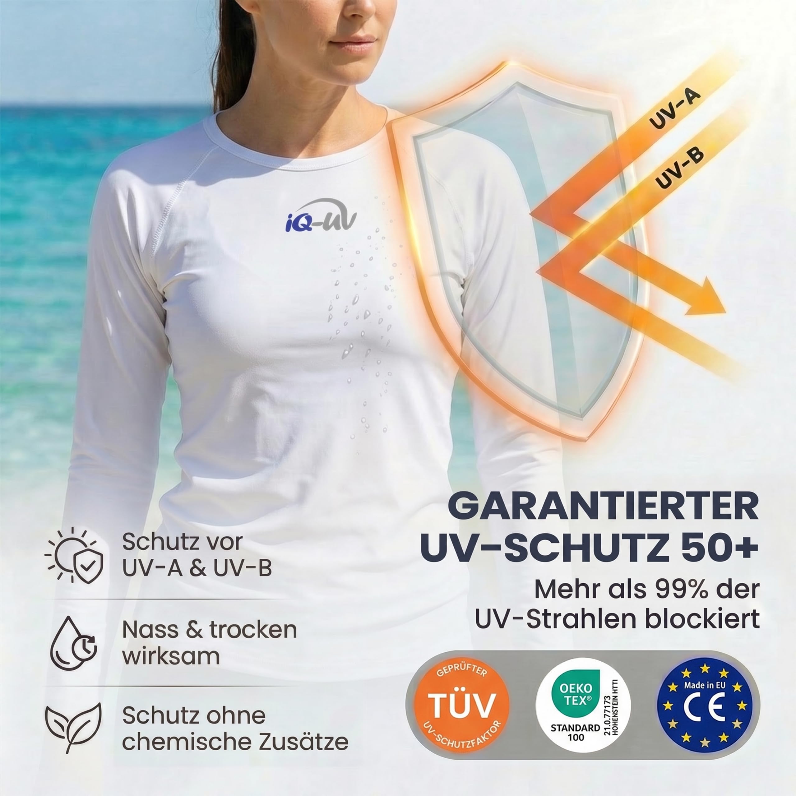 iQ Company UV 300 - Camiseta de protección UV con manga larga de natación para mujer