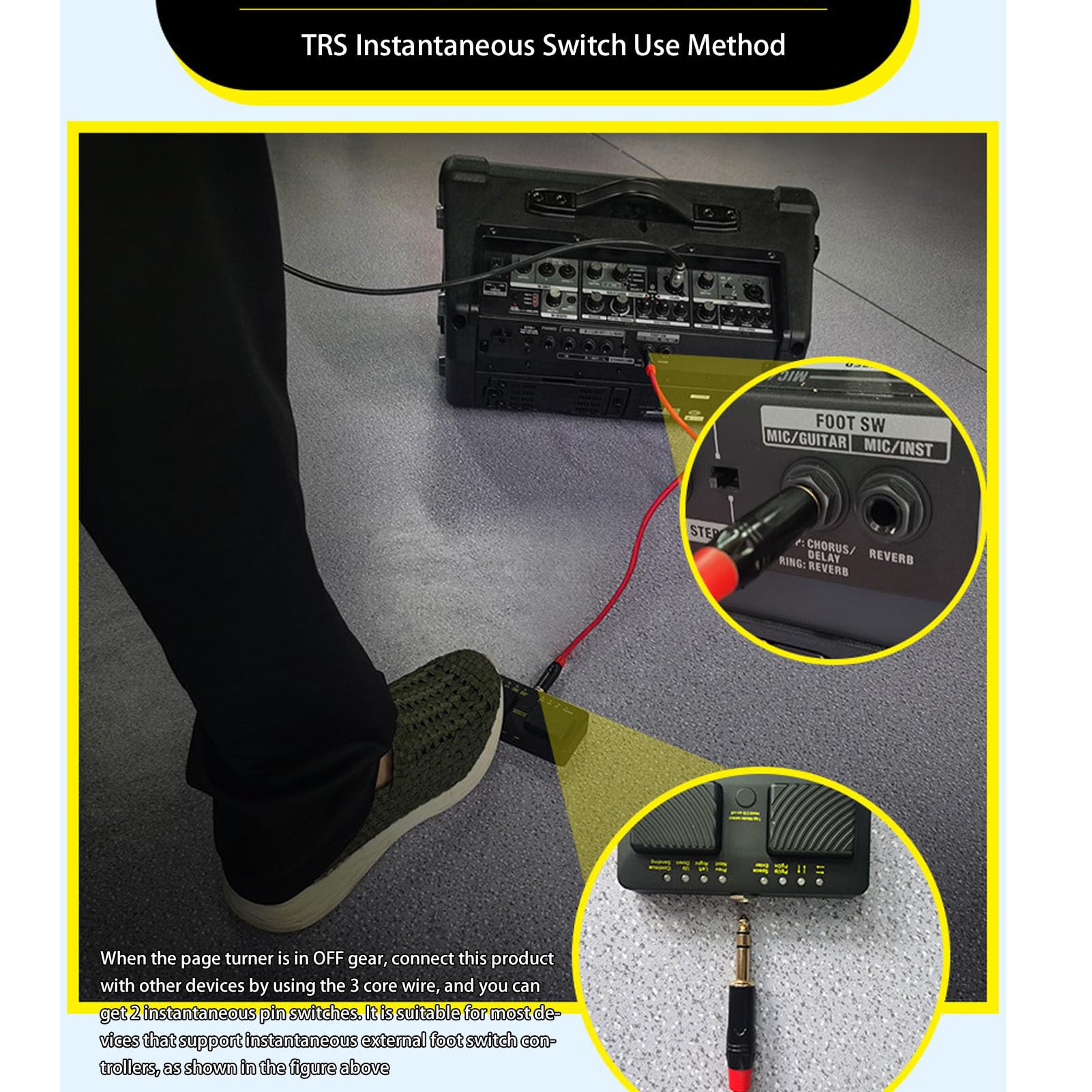 Sxhlseller Pedal Inalámbrico para Cambio de Página para Control de Partituras, Funcionamiento Silencioso para Estudio de Grabación, Carga USB, para Tableta, Portátil, PC, Plástico