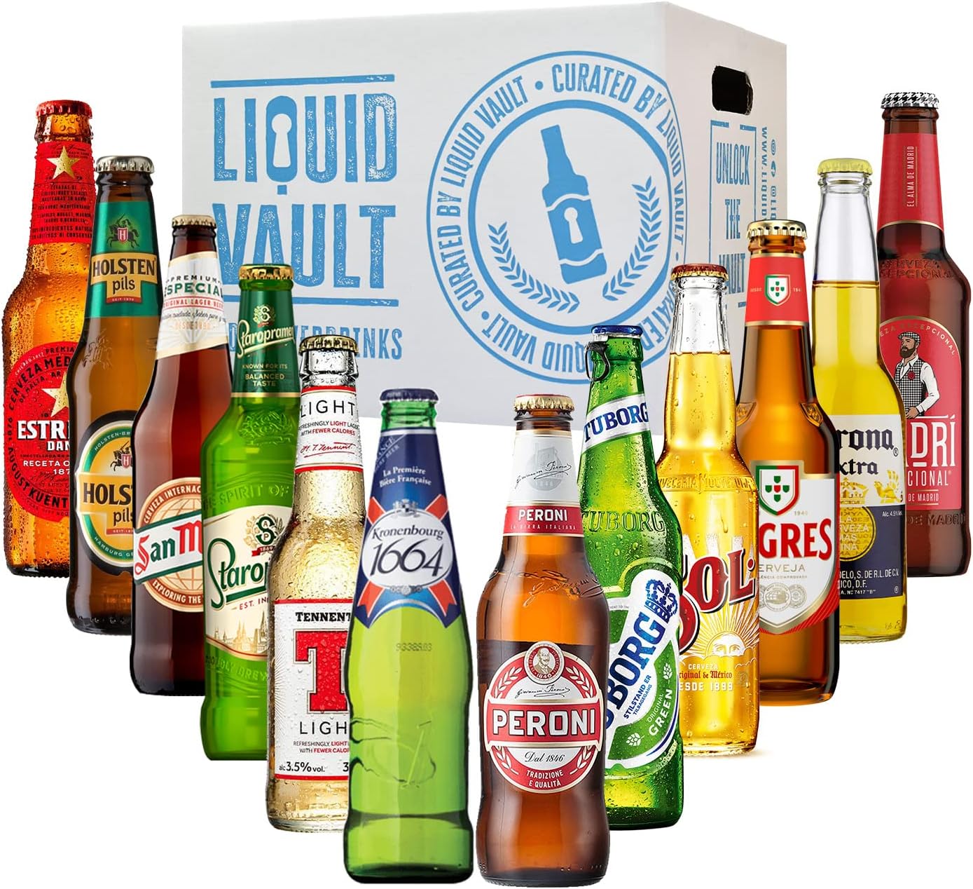 World of Lager Gift Pack, 12 Bottle Mixed Case. A Variety of Favourite Lager Beers Including Sol