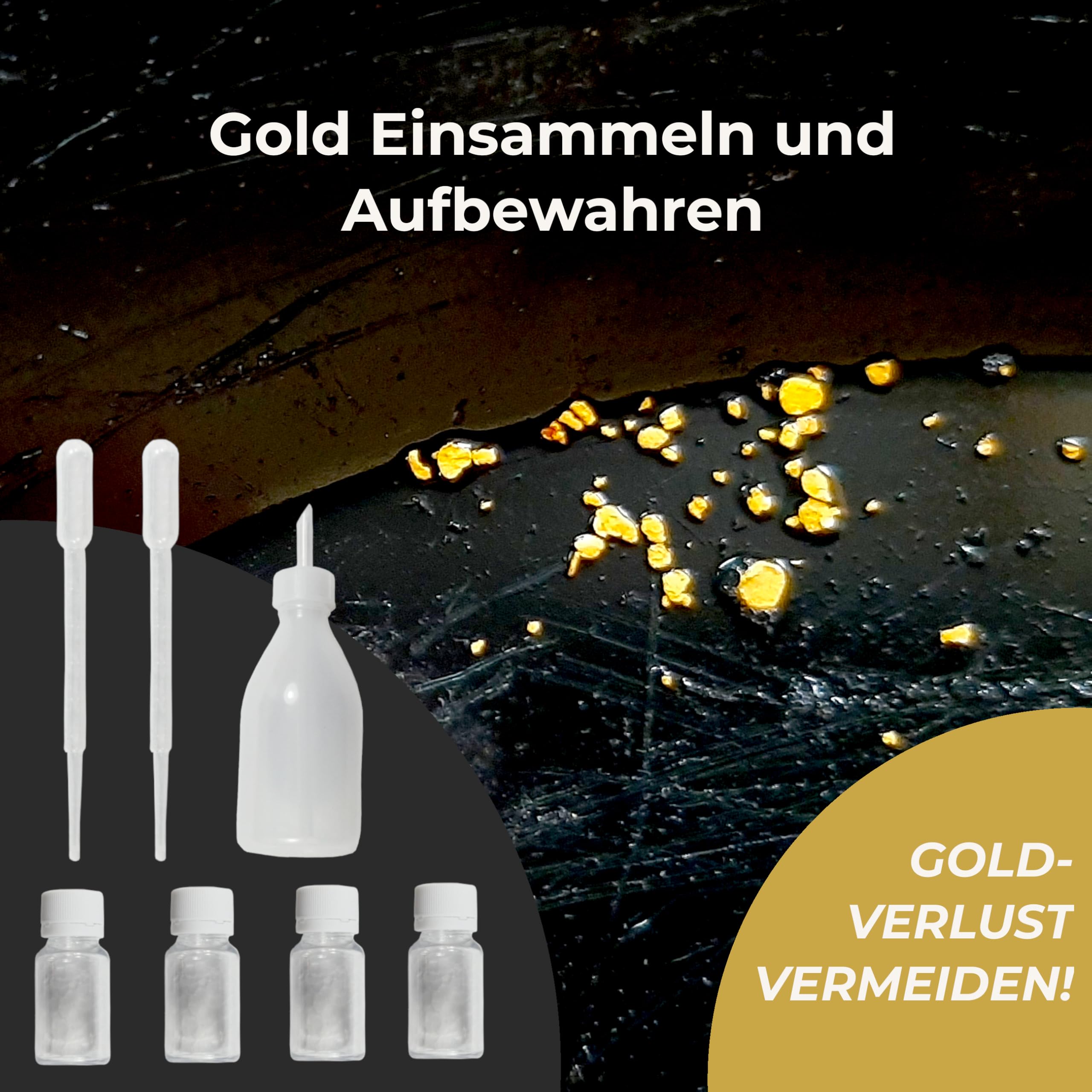 Goldwasch-Set 10-teilig – Goldwaschpfanne Ø 35 cm, Sieb, Schaufel, Snifferbottle, Pipetten & Gläschen – Komplettes Goldwasch Set für Einsteiger & Profis