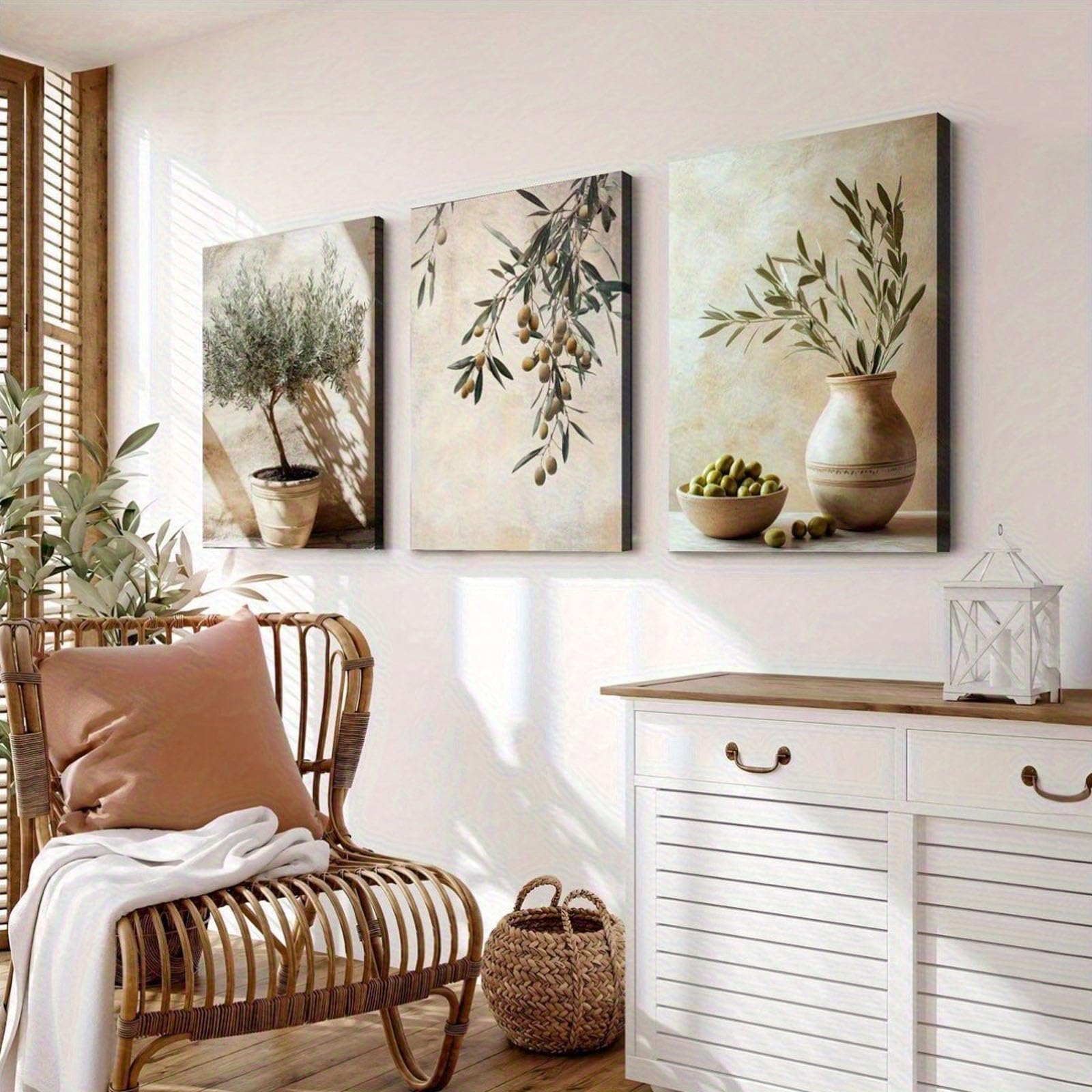 JORCEDI Set of 3 Olive Tree Posters, Aesthetic Olive Tree Posters, Vintage Potted Plant Images, Mediterranean Plant Images, for the Living Room & Bedroom, unframed (30x40cm)