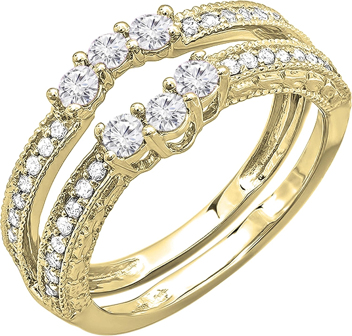 Dazzlingrock Collection Round White Diamond Contour Double Guard Enhancer Wedding Band for Women (0.60 ctw, Color I-J, Clarity I1-I3) in Solid Gold