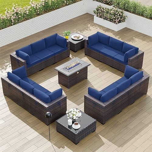 Kullavik 7 Pieces Outdoor Patio Furniture Sets with Fire Pit Table - Thumbnail 3