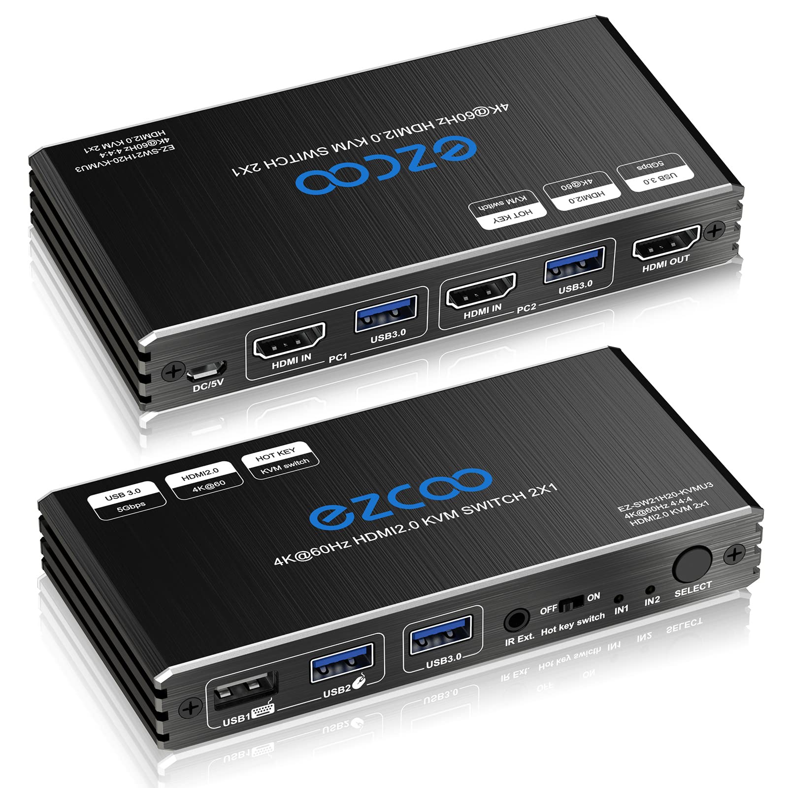 USB 3.0 KVM Switch HDMI 2 Computer 1 Monitor HotKey 4K60 4:4:4 HDR Atmos - 2 PC Condividi Tastiera Mouse Stampante Scanner Mac Windows, HDCP Pass, Selettore USB