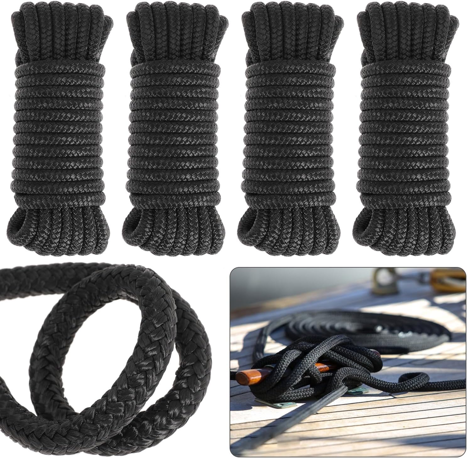 Boat Dock Lines 4 Pack 3/8" x 20FT Boat Lines Nylon Marine Rope for Boats Double-Braided Bumper Rope Boat Lines for Docking Boat Lines Dock Ties - Image 5