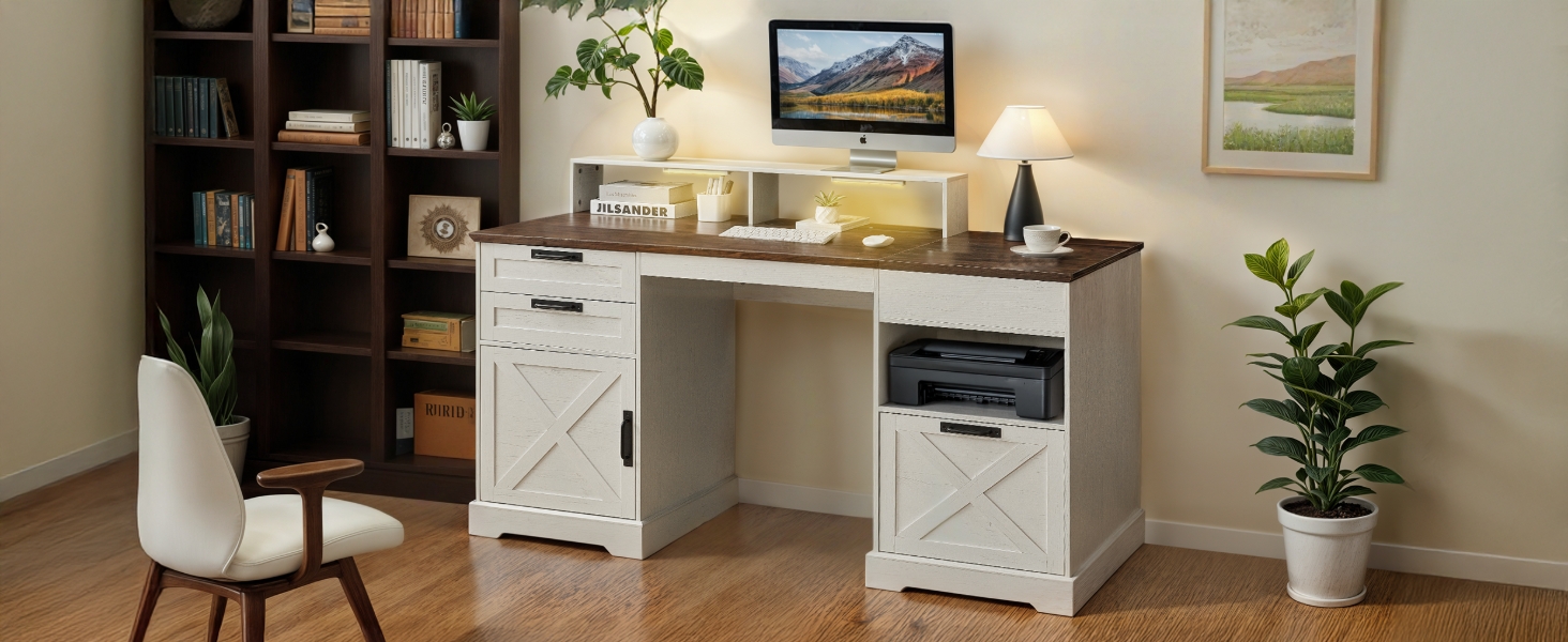 カウディハウス　デスク Amazon.com: JanflyHome Executive Desk with File Storage Drawer, 63