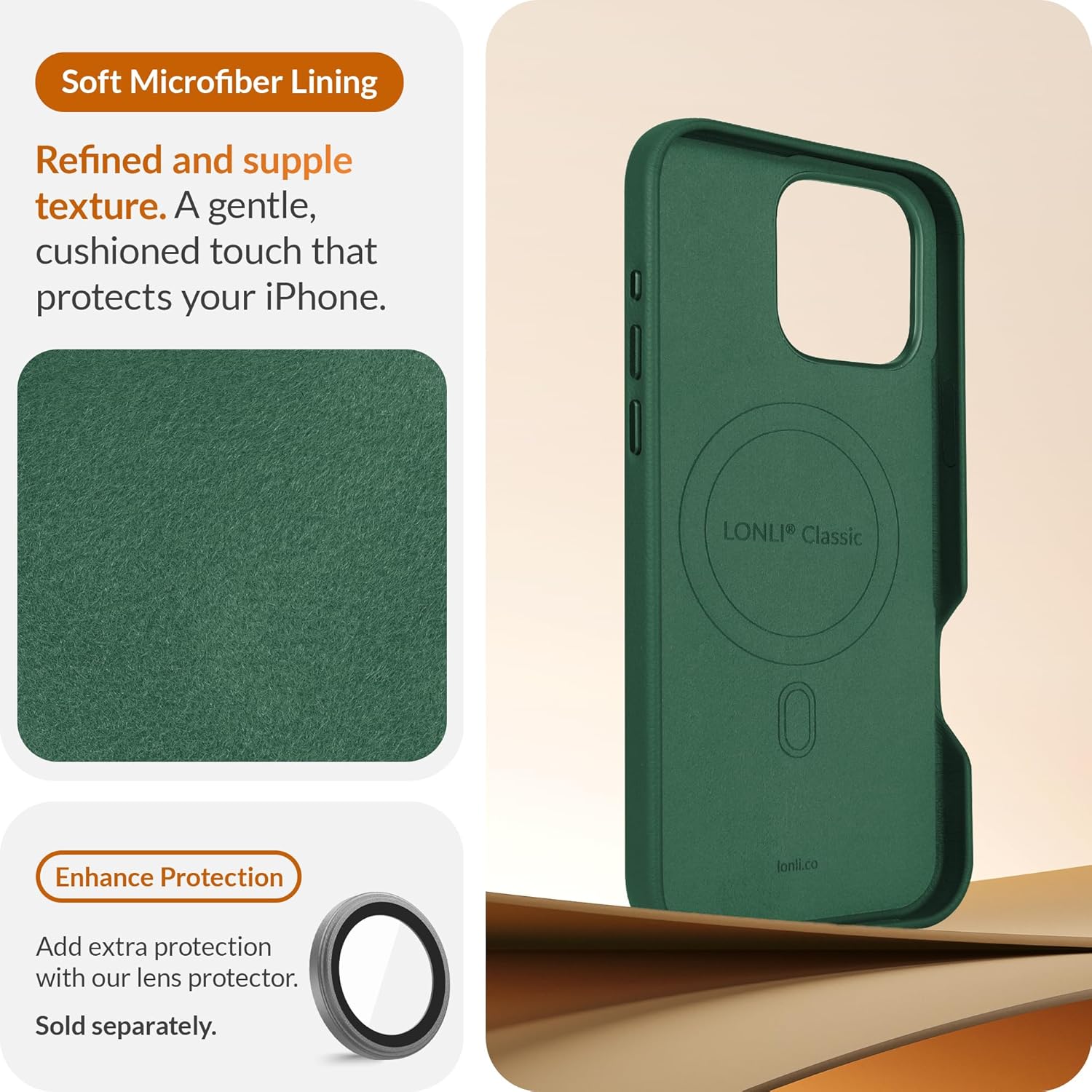 LONLI Classic - for iPhone 16 Pro Max Leather Case - European Genuine Vele Leather Phone Case - Smoothen and Soften Over Time - [Compatible with Magsafe] - Green - Image 6