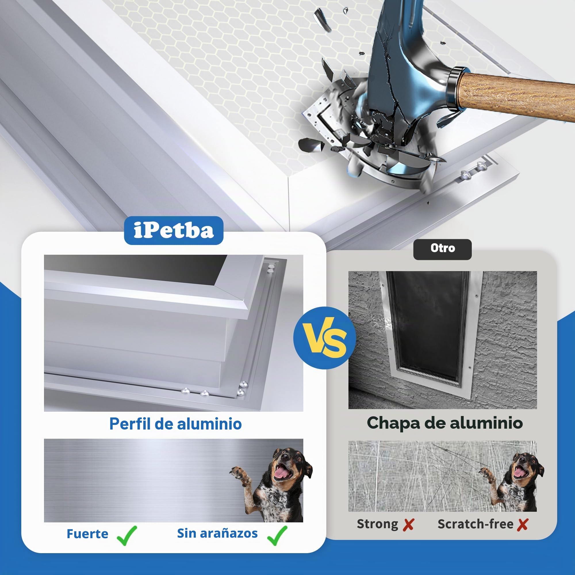 Puerta para Perros Grande de Aluminio Resistente, Puertas Mascotas con Cierre de Seguridad, Resistente a Climas Extremos, hasta 100 kg, Tamaño XL