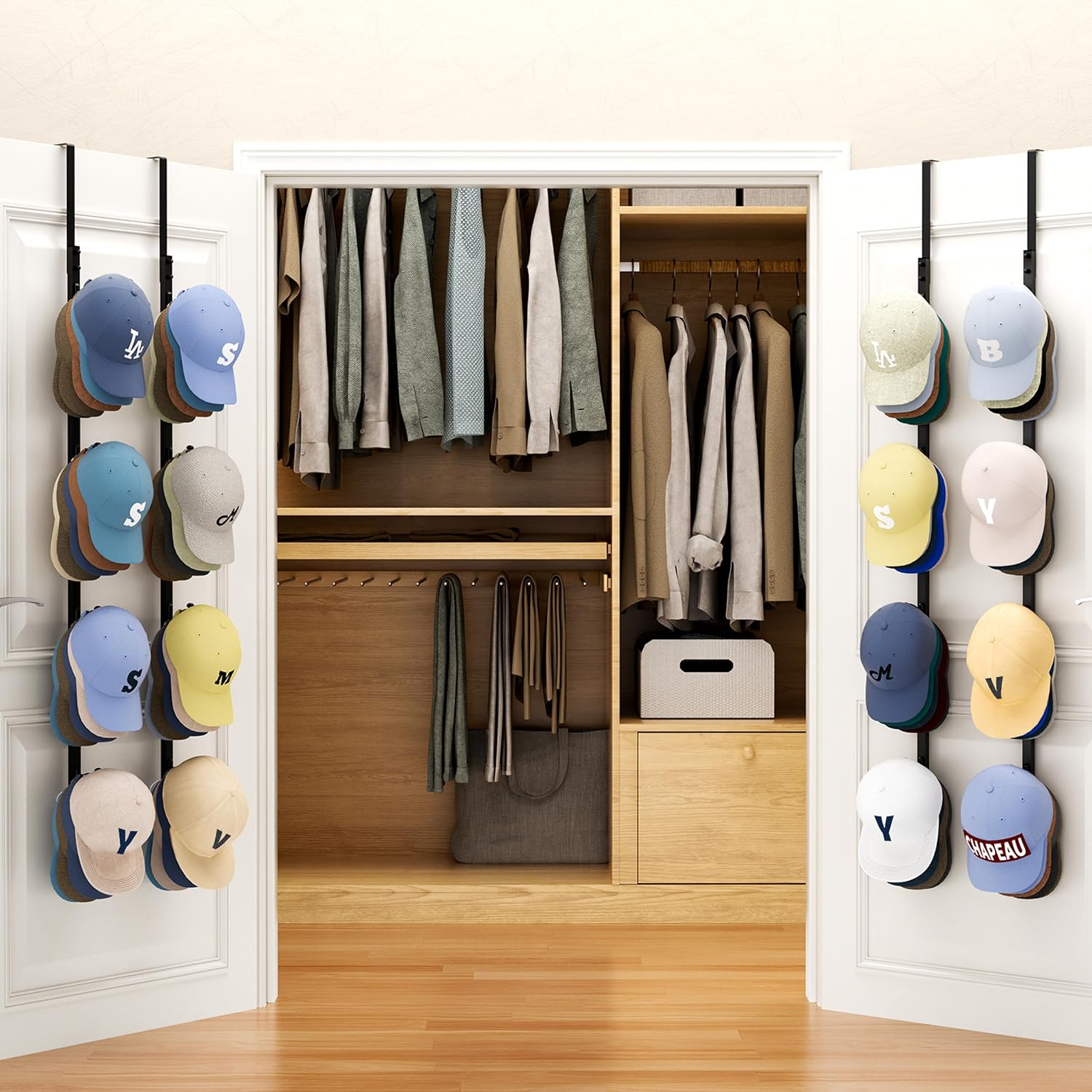 SWTYMIKI Over Door Hat Rack - 4 Packs Metal Hanging Hat Organizer with 16 Hooks Design, Baseball Cap Hanger Organizer Storage Holds up to 80 Caps for Door, Bedroom, Closet image 5