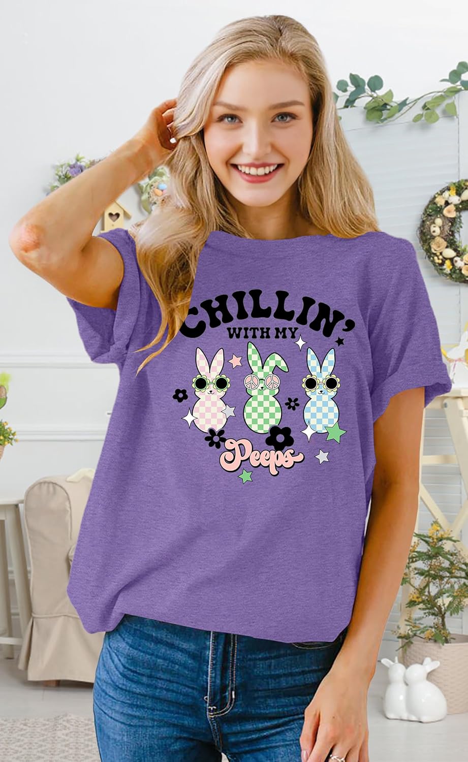 Easter Shirts for Women: Bunny T-Shirt Easter Shirt Rabbit Graphic Tee Casual Short Sleeve Tops - Image 3