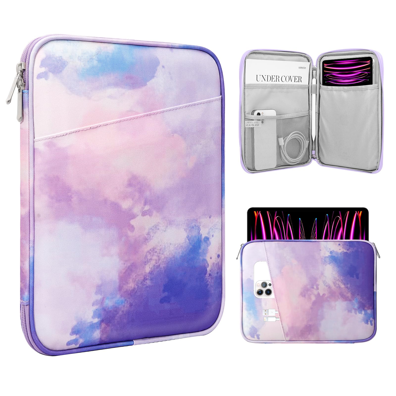 TiMOVO 13 Zoll Tablet-Hülle mit Tasche, Aquarell Lila | Für iPad Air 13" M3 2025, iPad Pro 13"/12,9", Galaxy Tab S9/S10 Plus/S9 FE+ 12,4", Remarkable Paper Pro 11,8"