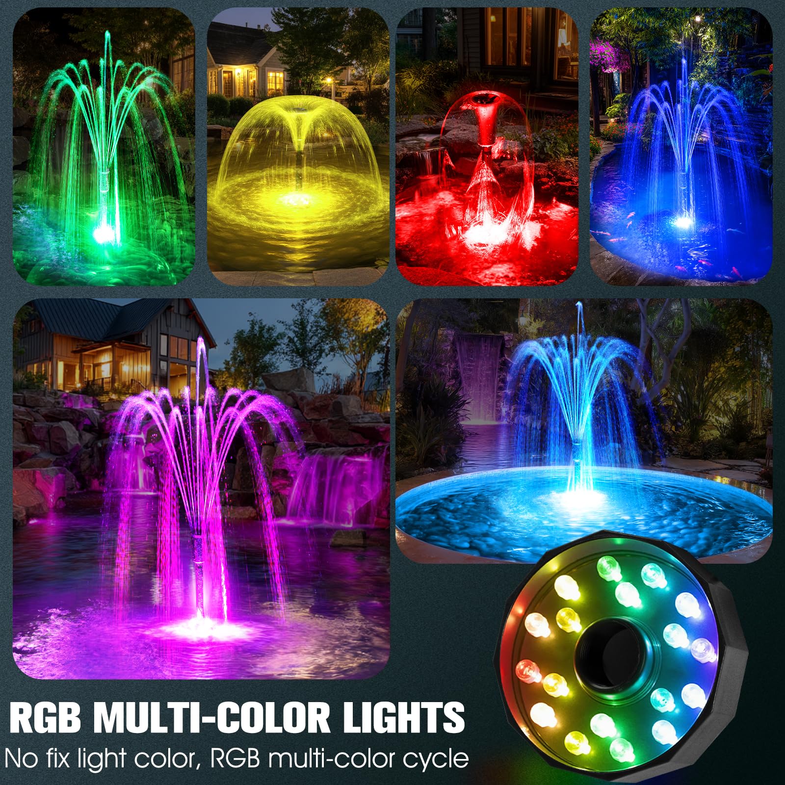 Zestawy systemów filtrów do stawu RGB, fontanna filtrująca 3 w 1 z kolorowymi światłami, skrzynka filtracyjna do stawu 660 GPH, wielowarstwowa filtracja, odpowiednia do stawu ogrodowego