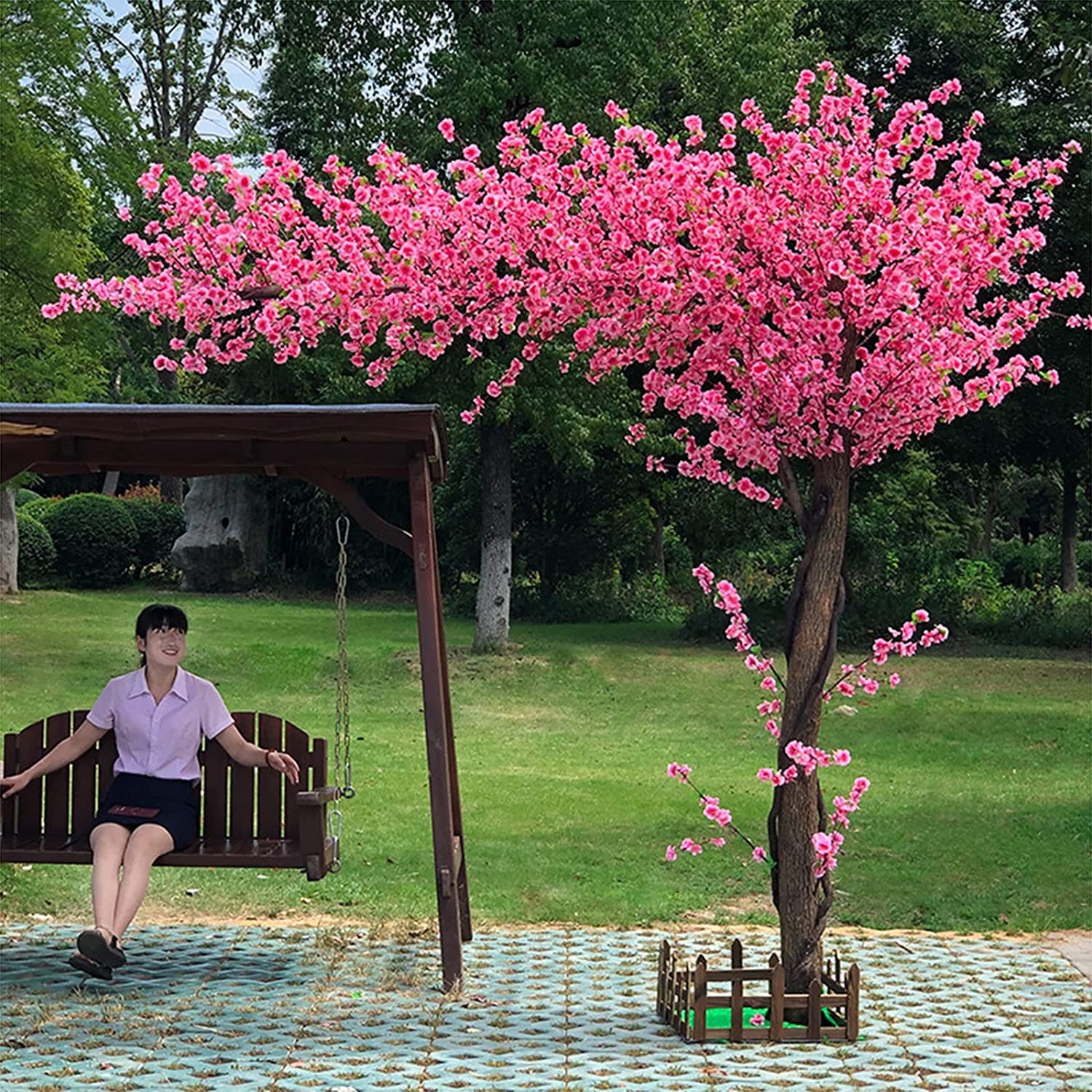 ZLZNX Fiore Artificiale Cherry Blossom Tree Viti Finte Fiori Fatti A Mano per La Casa, La Festa Nuziale, Il Giardino, L'Ufficio, La Decorazione Natalizia,Rosa,1.5m*0.80m