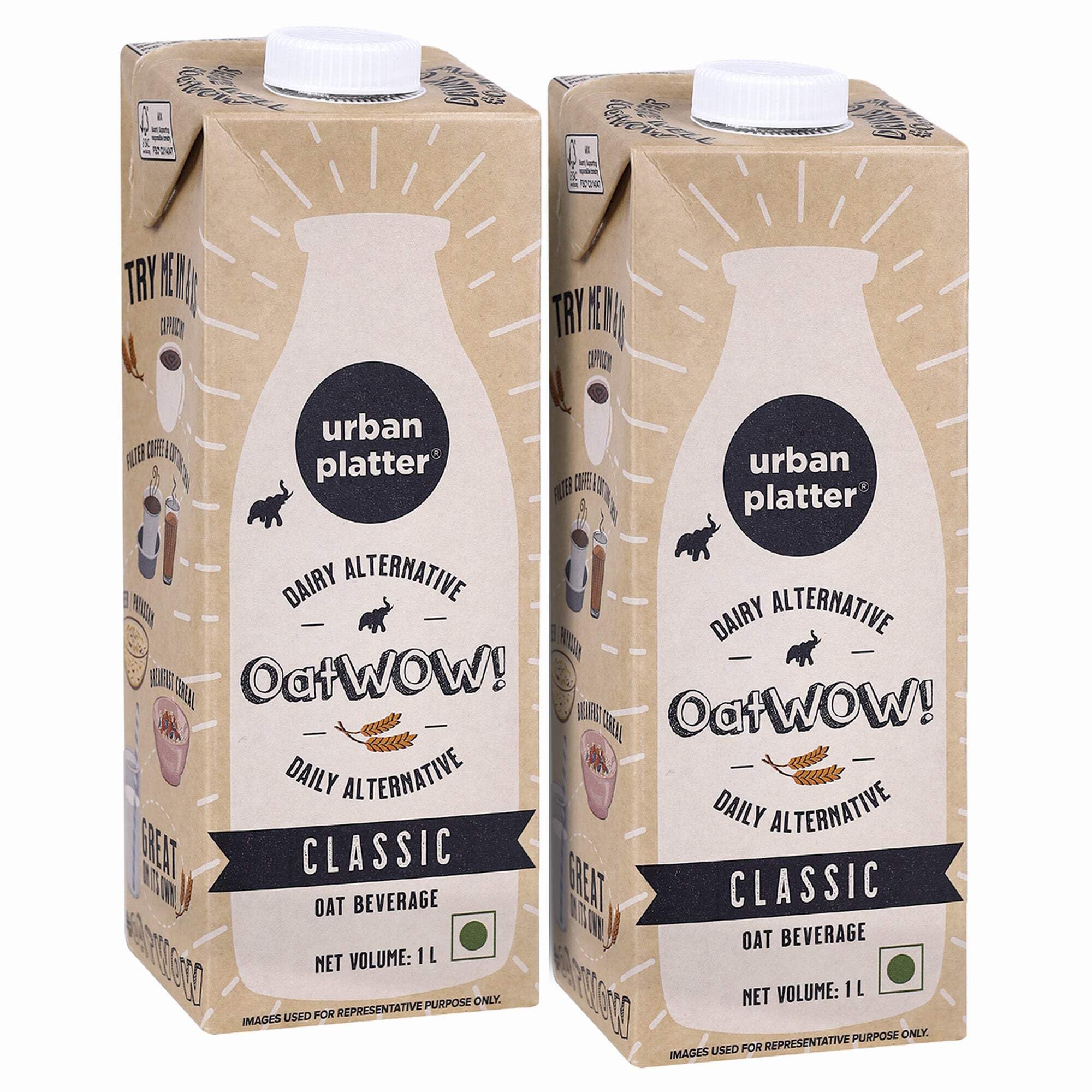Urban Platter OatWOW Classic Oat Beverage, 1 Litre (Pack of 3, Plant-Based, Milk Alternative, Creamy, Lactose-Free)
