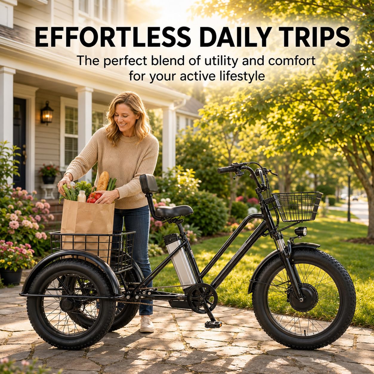 Triciclo Elettrico per Adulti 20" Ebike 3 Ruote con Gomme Fat