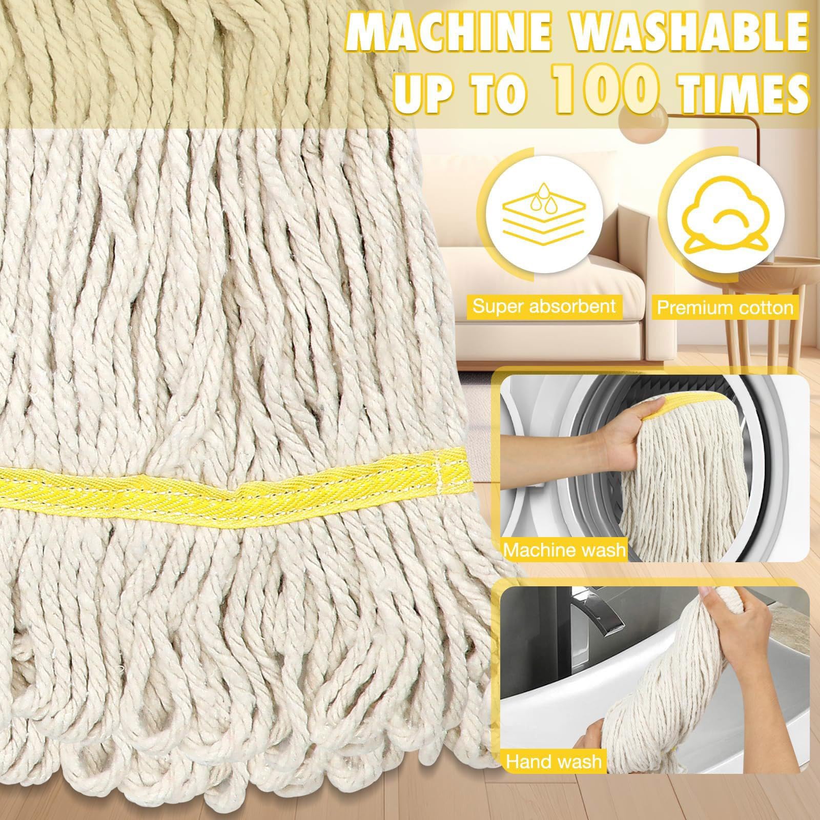 Riutilizzabile multisuperficie con Manico Lungo per Piastrelle, Marmo, Pavimenti in Legno, assorbenza, Attrezzature per la Pulizia della casa, Corde Cotone, Pavimento