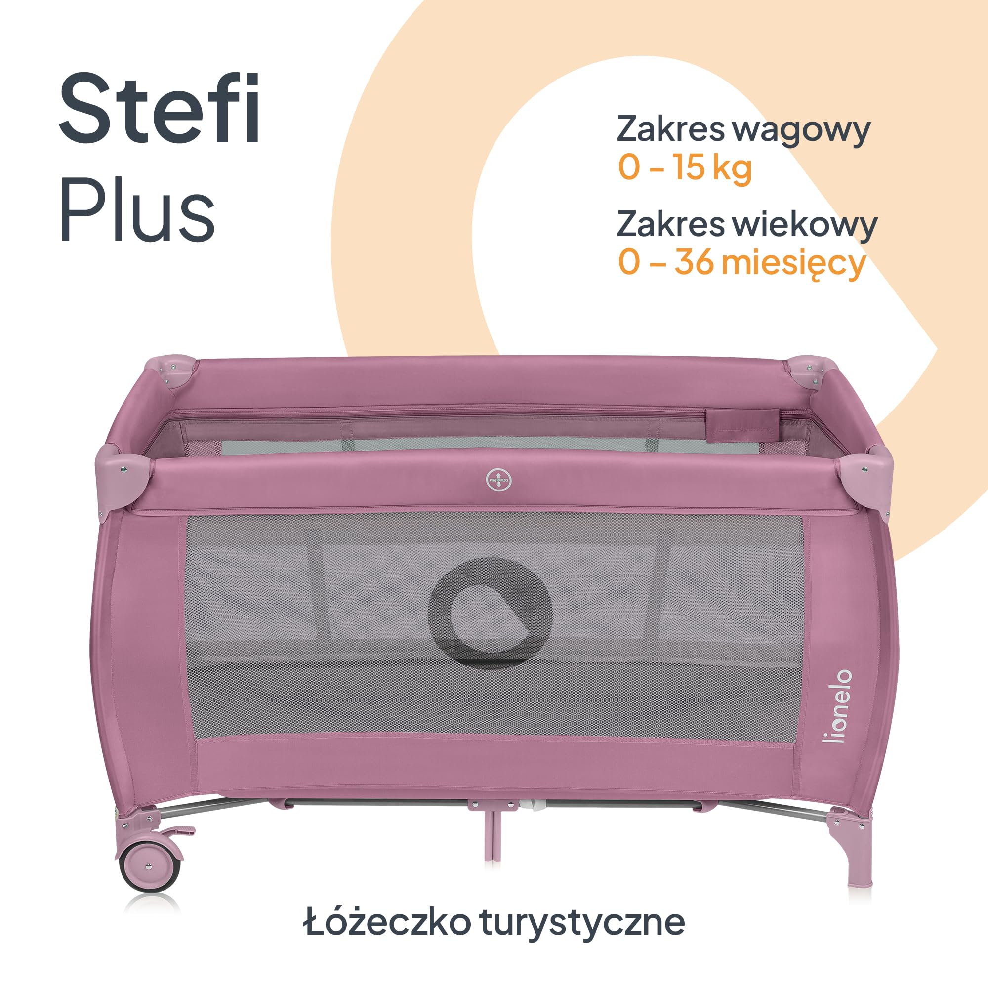 LIONELO Stefi Plus łóżeczko turystyczne 2 w 1 do 15 kg, łóżko dziecięce z materacem, boczne wejście z zamkiem błyskawicznym, wysokiej jakości materac piankowy, szybkie składanie