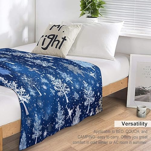 Miniatura 5 de Manta azul con diseño de árboles de Navidad y copos de nieve, diseño de copos de nieve, 30 x 40 pulgadas, manta de franela cálida para sofá, cama,