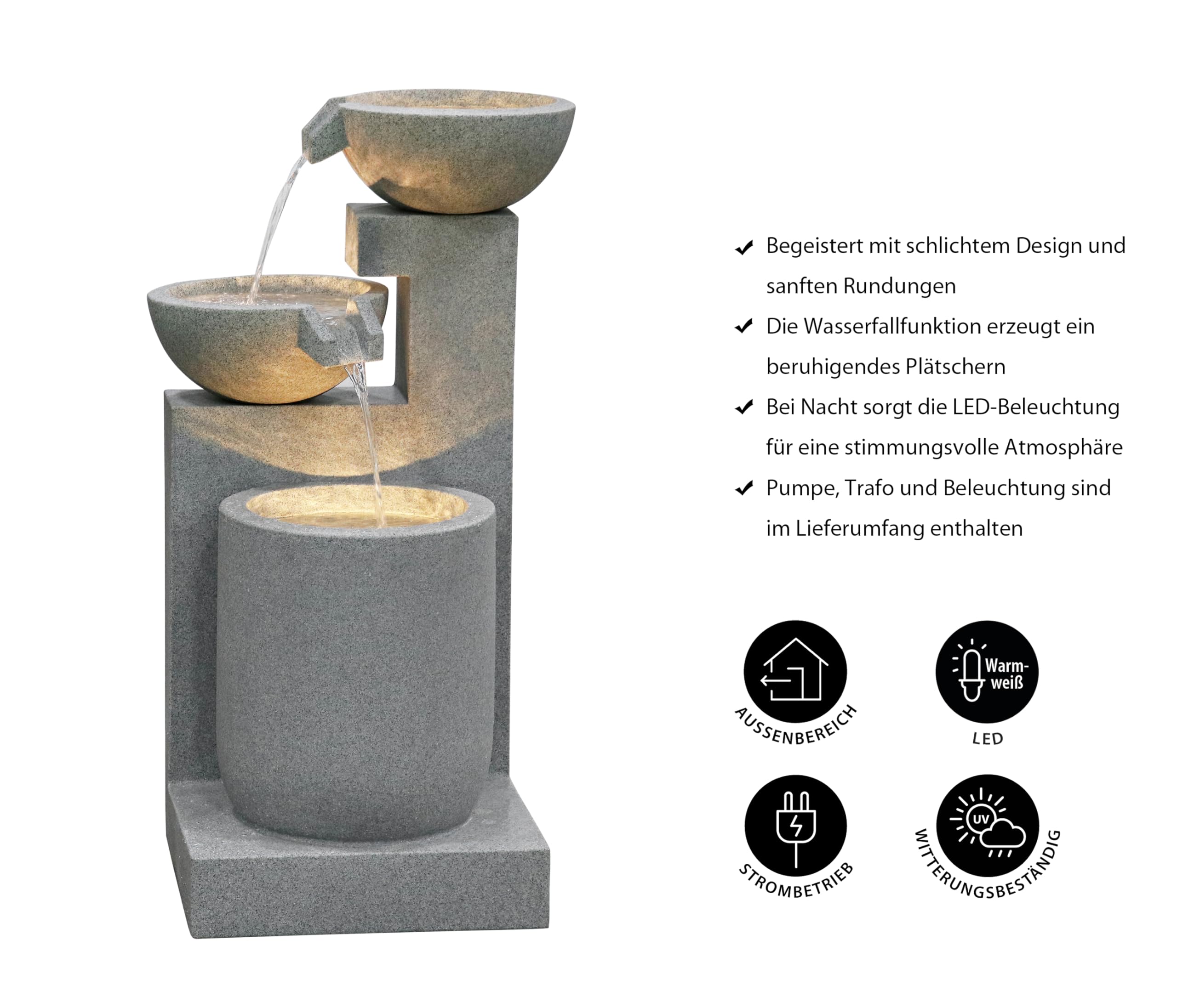 Dehner Gartenbrunnen Samson, Terassenbrunnen frostbeständig, Brunnen für Außen, mit LED Beleuchtung, ca. 100 x 54.5 x 54.5 cm, Polyresin, grau