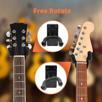 WOGOD Guitar Wall Mount Hangers Hook Holder Stand (1Pack-Black ...